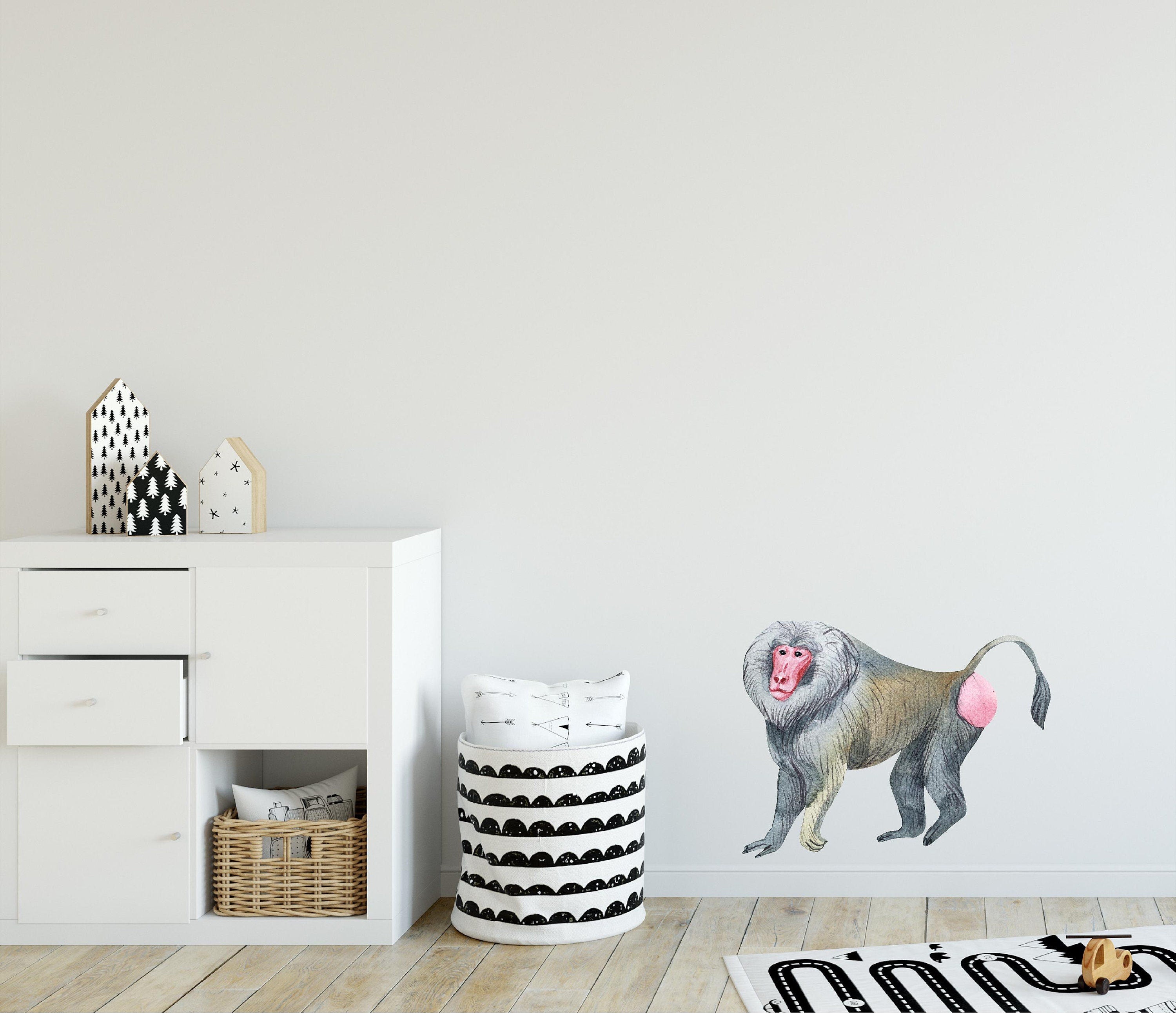 Baboon Wall Decal African Animal Wall Sticker Removable Fabric  Jungle Safari Childrens Nursery Room Decor