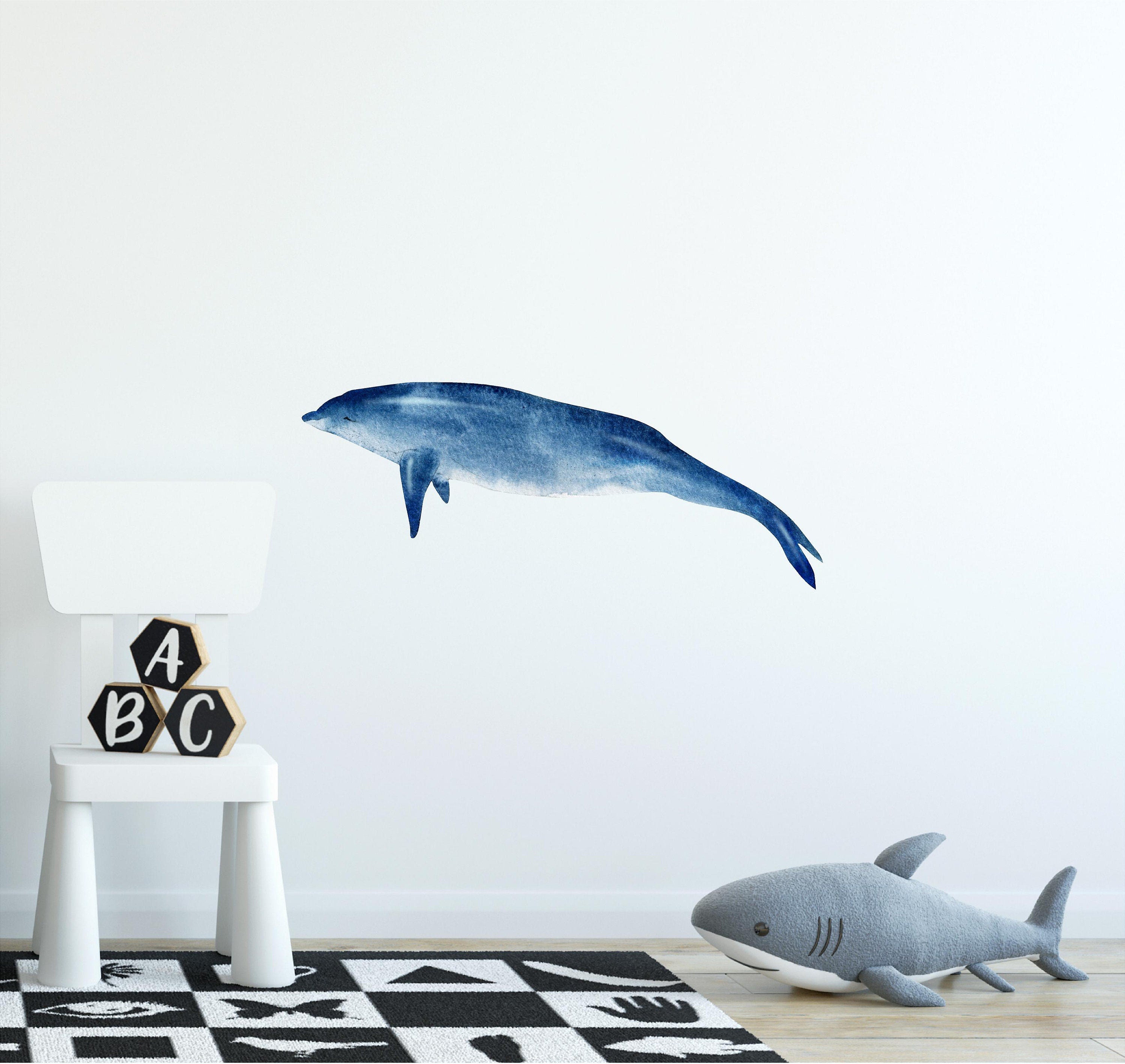 Blue Dolphin #3 Wall Decal Watercolor Ocean Sea Life Removable Fabric Wall Sticker