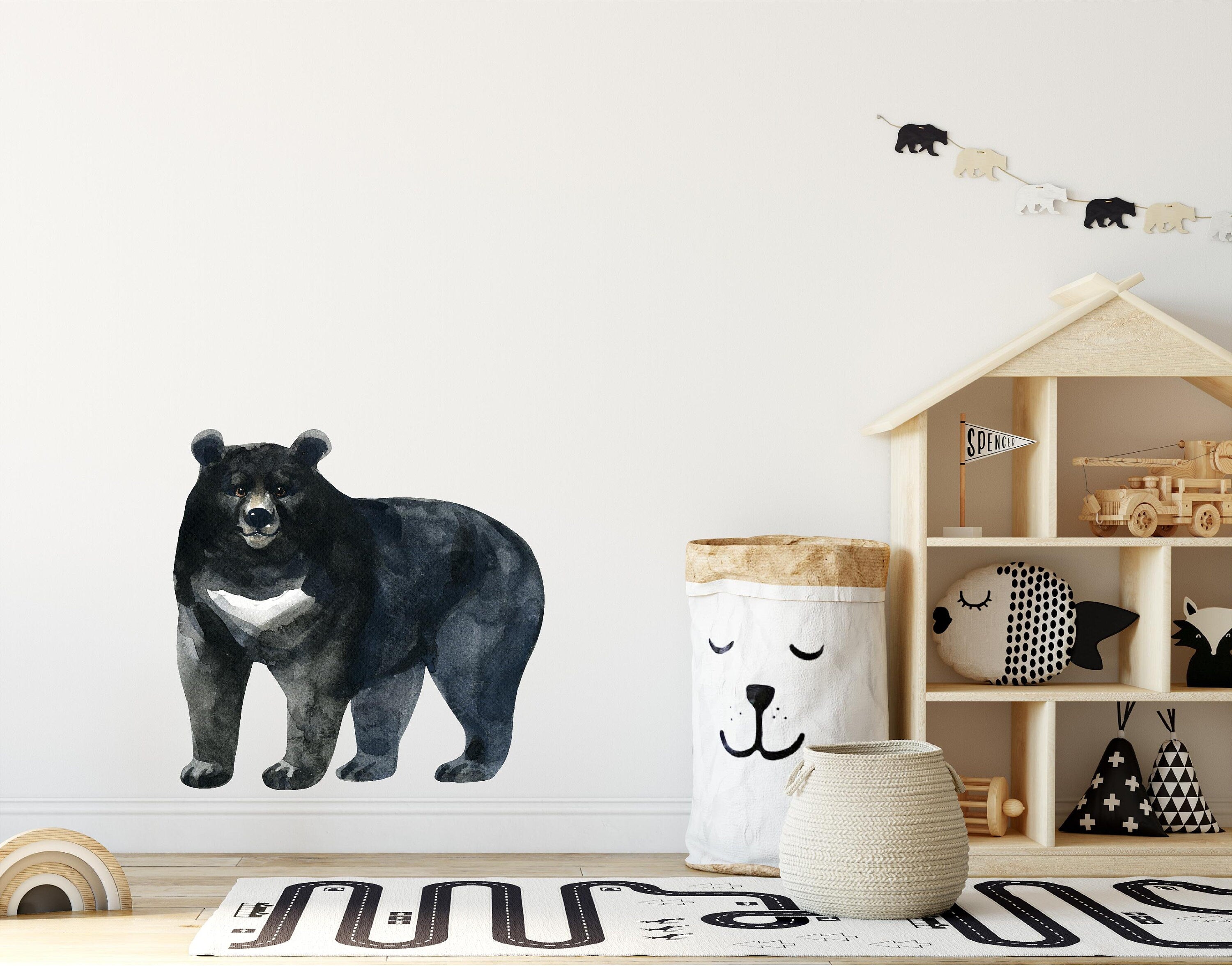 Grizzly Bear Wall Decal Removable Fabric  Woodland Forest Mountain Brown/Black Bear Wall Sticker Nursery Decor