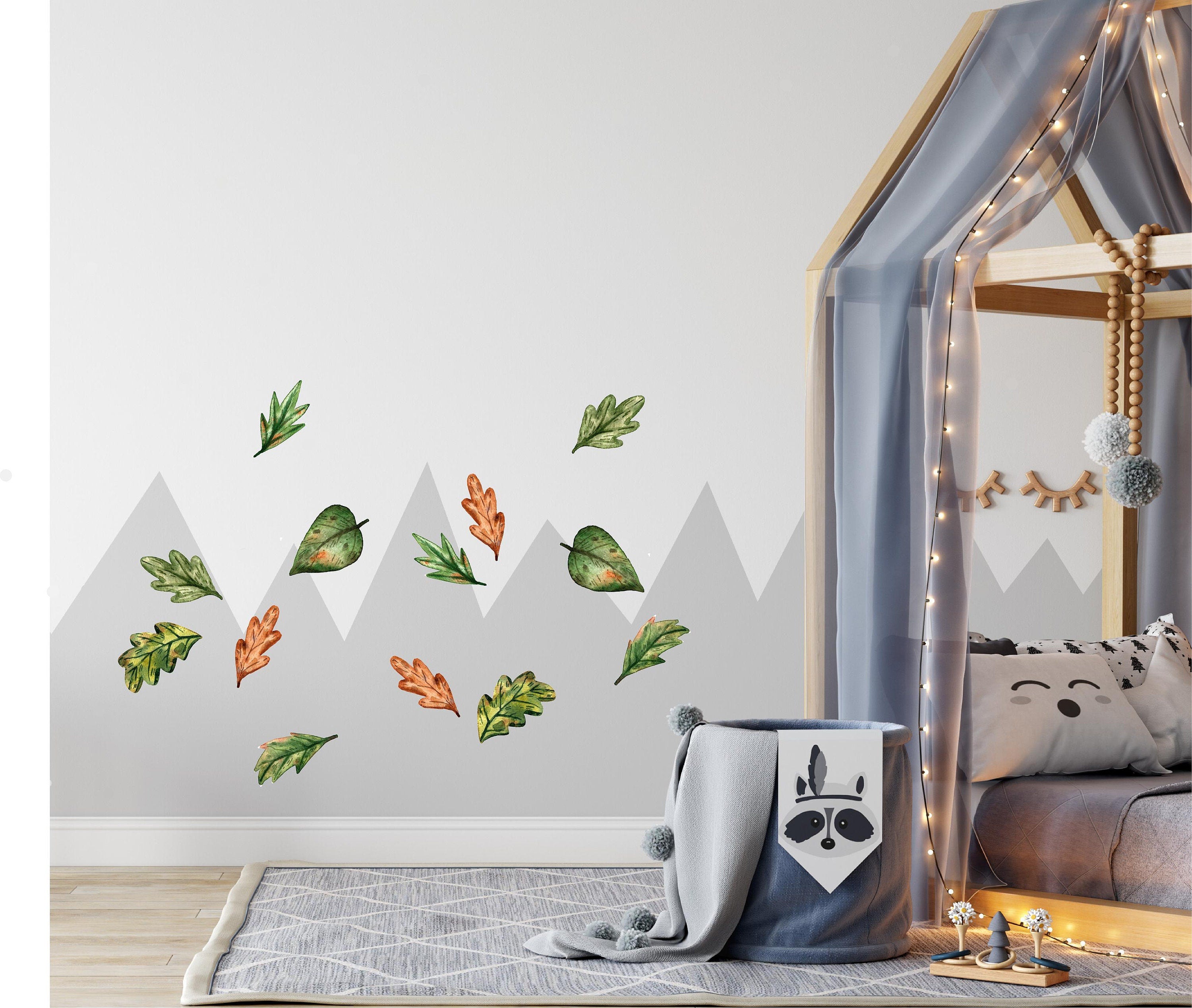 Autumn Leaves Wall Decal Set #1 Watercolor Leaves Woodland Forest Leaf Fauna Peel & Stick Wall Sticker Removable Fabric