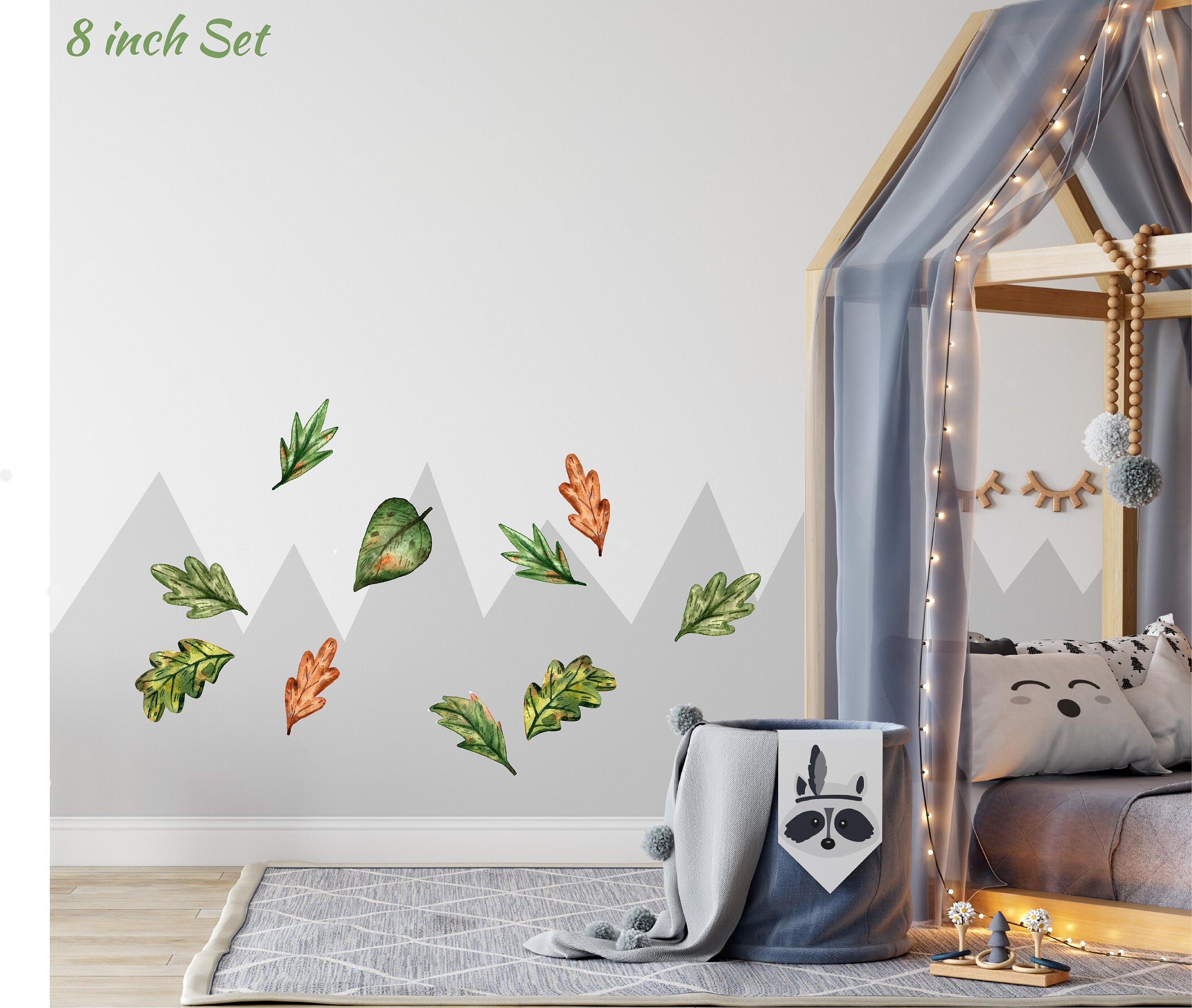 Autumn Leaves Wall Decal Set #1 Watercolor Leaves Woodland Forest Leaf Fauna Peel & Stick Wall Sticker Removable Fabric