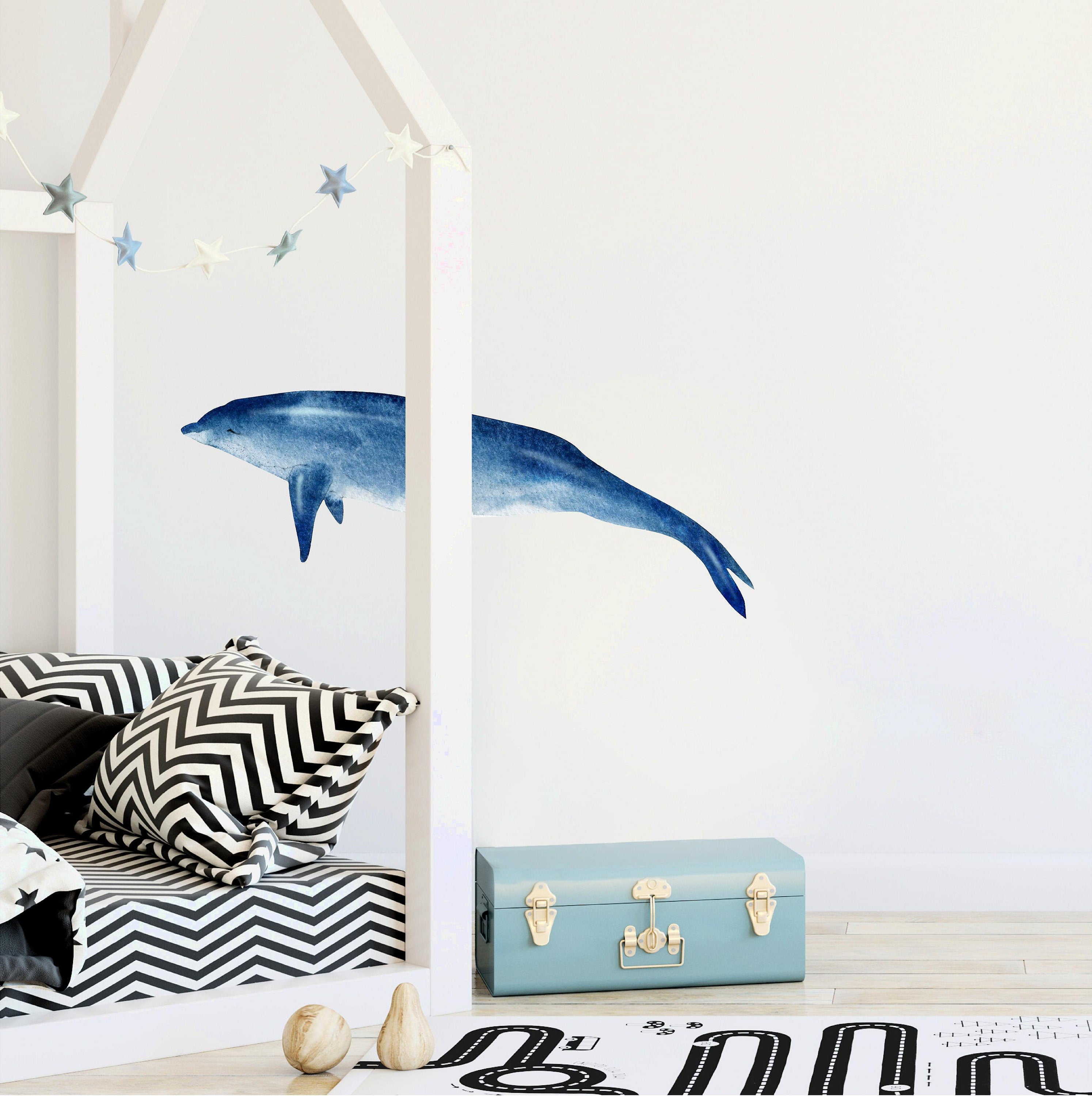 Blue Dolphin #3 Wall Decal Watercolor Ocean Sea Life Removable Fabric Wall Sticker