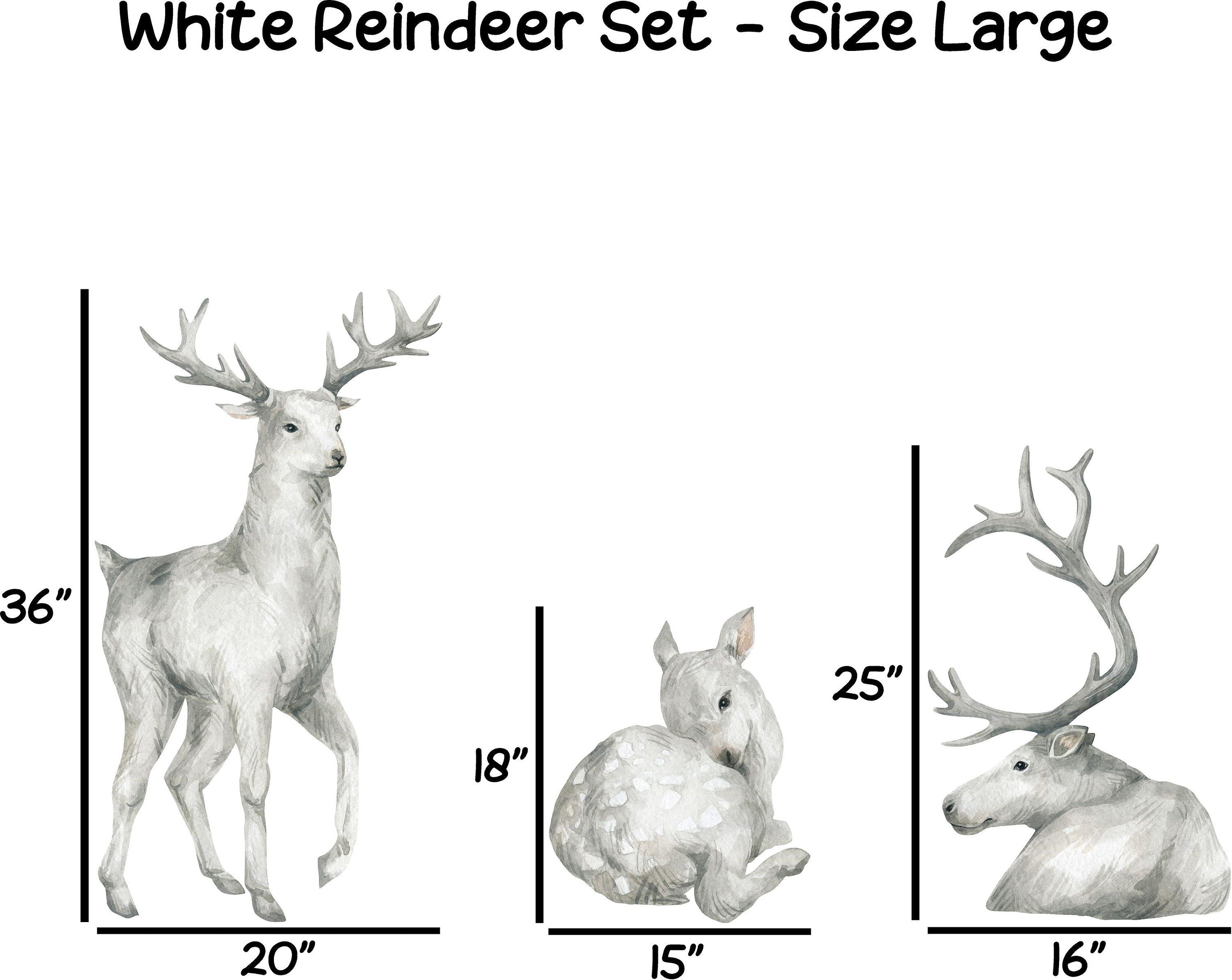 White Reindeer Wall Decal Set of 3 Arctic Northern Wildlife Deer Wall Sticker Removable Fabric  Nursery Decor