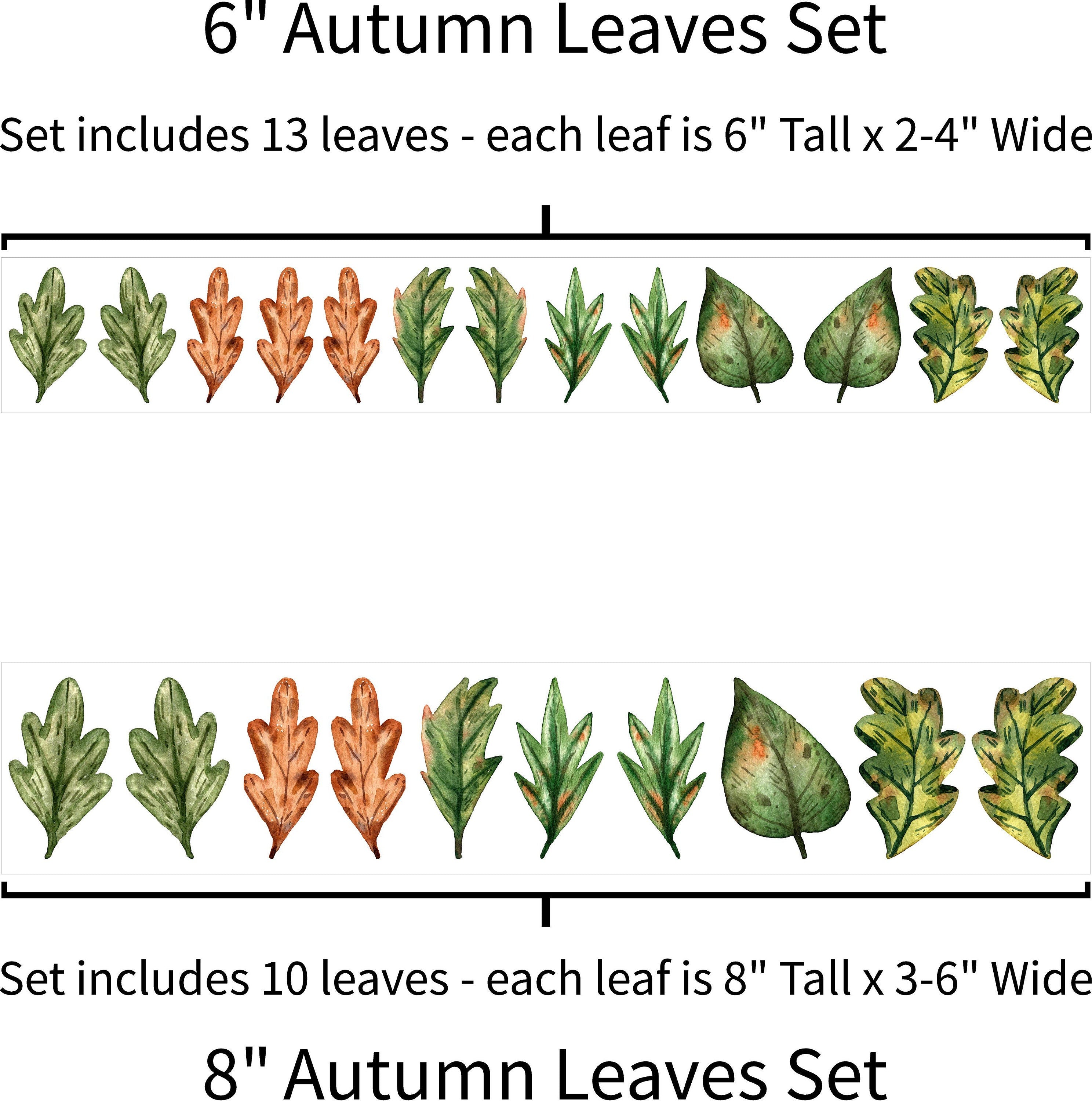 Autumn Leaves Wall Decal Set #1 Watercolor Leaves Woodland Forest Leaf Fauna Peel & Stick Wall Sticker Removable Fabric