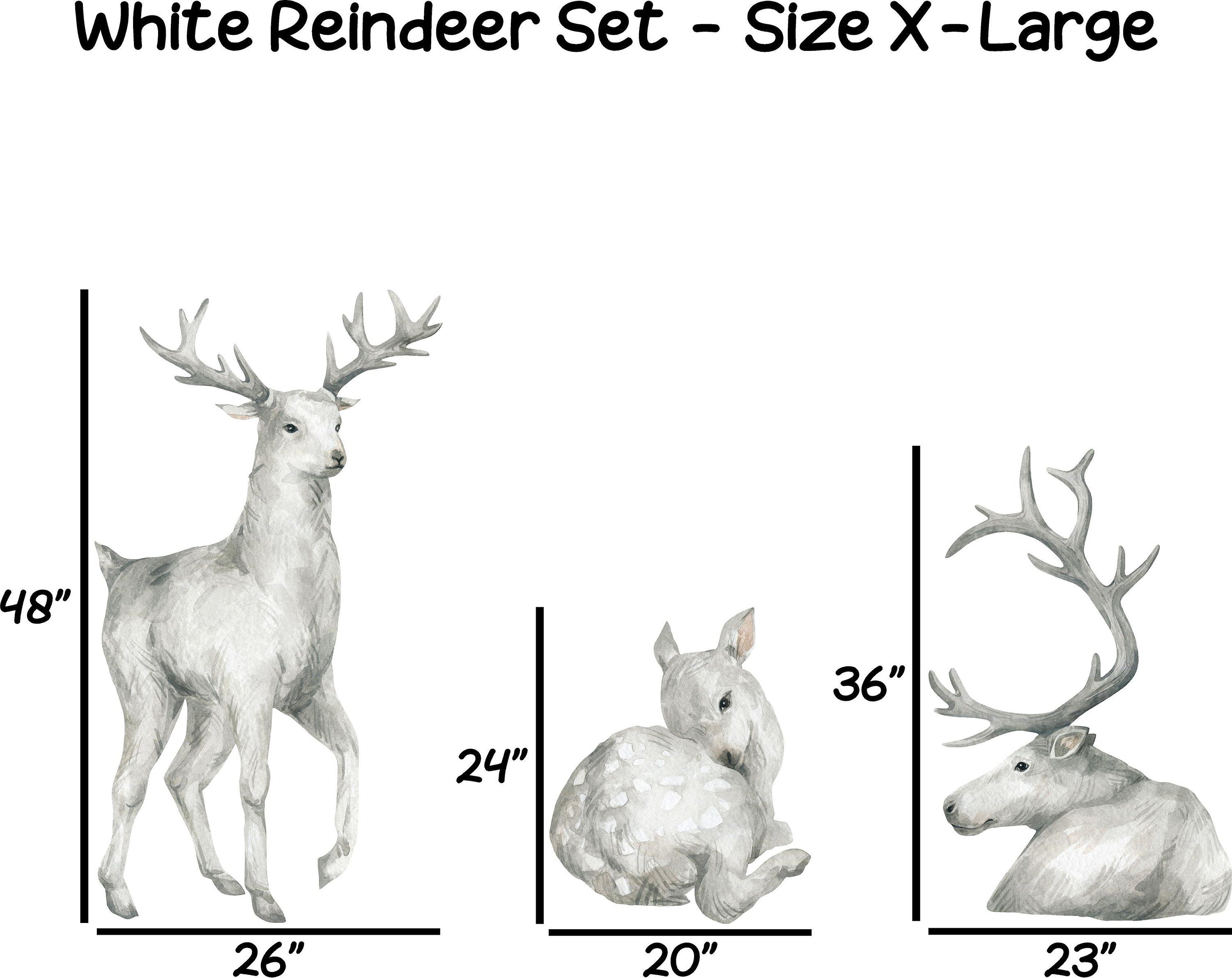 White Reindeer Wall Decal Set of 3 Arctic Northern Wildlife Deer Wall Sticker Removable Fabric  Nursery Decor