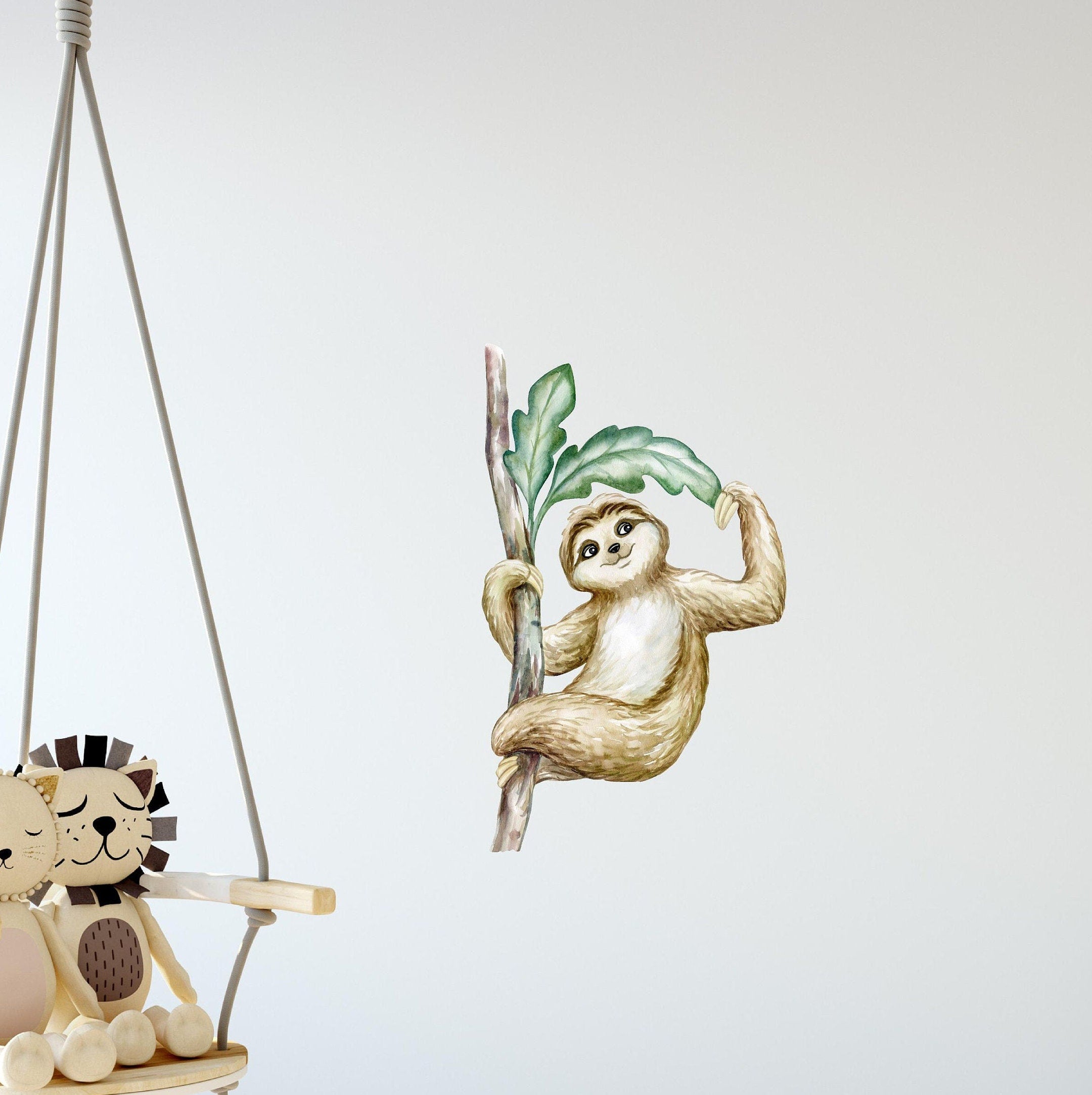 Sloth #4 Wall Decal Tropical Rain Forest Animal Wall Sticker Removable Fabric  Jungle Safari Kids Peel & Stick Nursery Decor