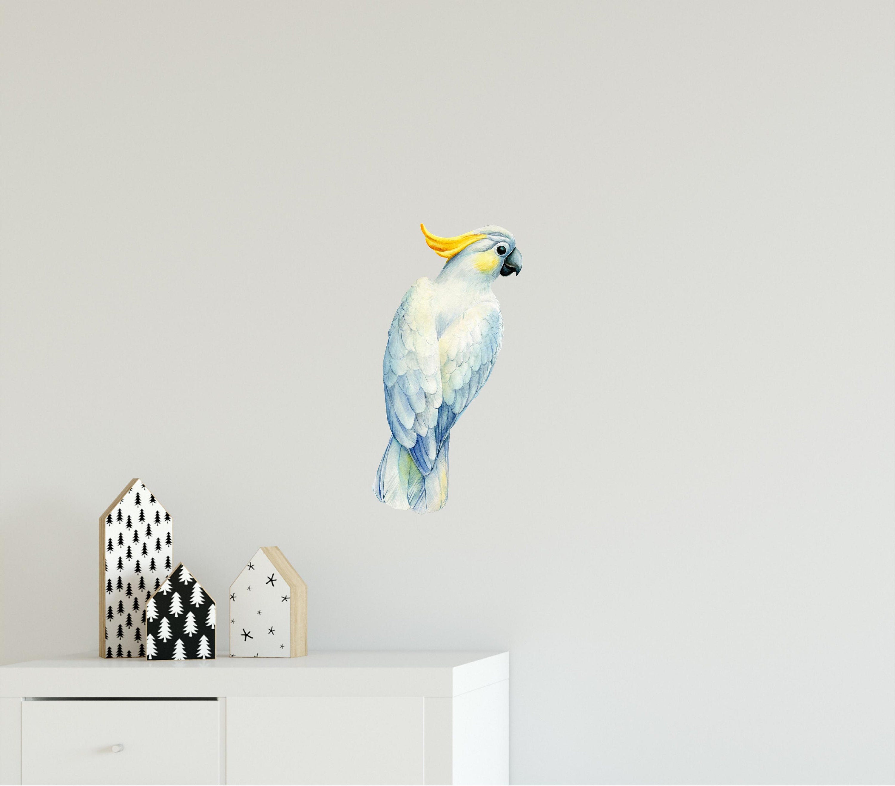 Yellow-Crested Cockatoo Parrot Wall Decal Tropical Rainforest Bird Wall Sticker Removable Fabric  Nursery Room Decor