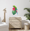 Green Macaw Parrot Hibiscus Flower & Monstera Leaf Wall Decal Mural Rainforest Safari Removable Fabric  Wall Sticker