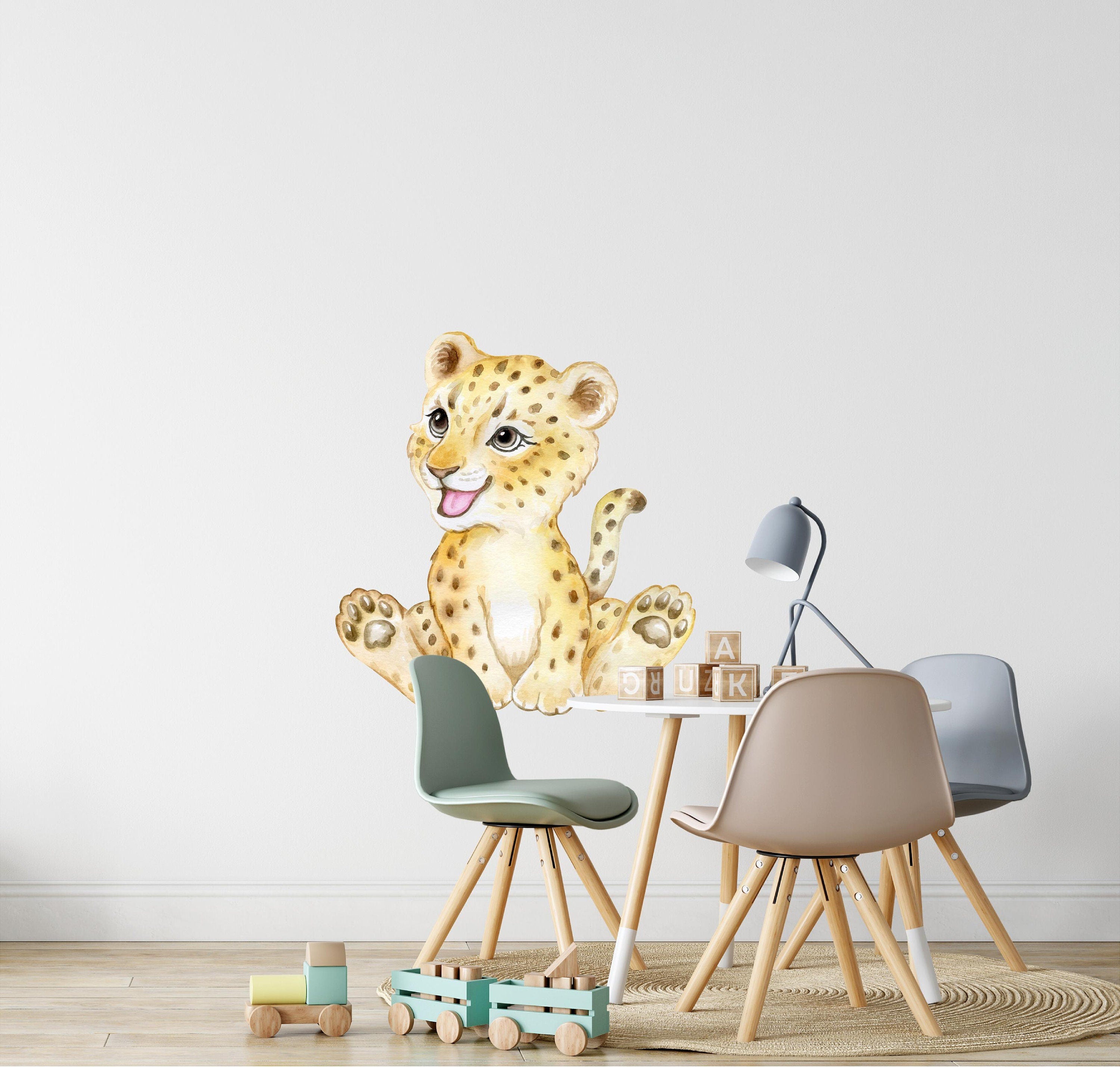 Baby Leopard Cub Wall Decal Safari Animal Wall Sticker Removable Fabric  for Childrens African Safari Kids Nursery Room Decor