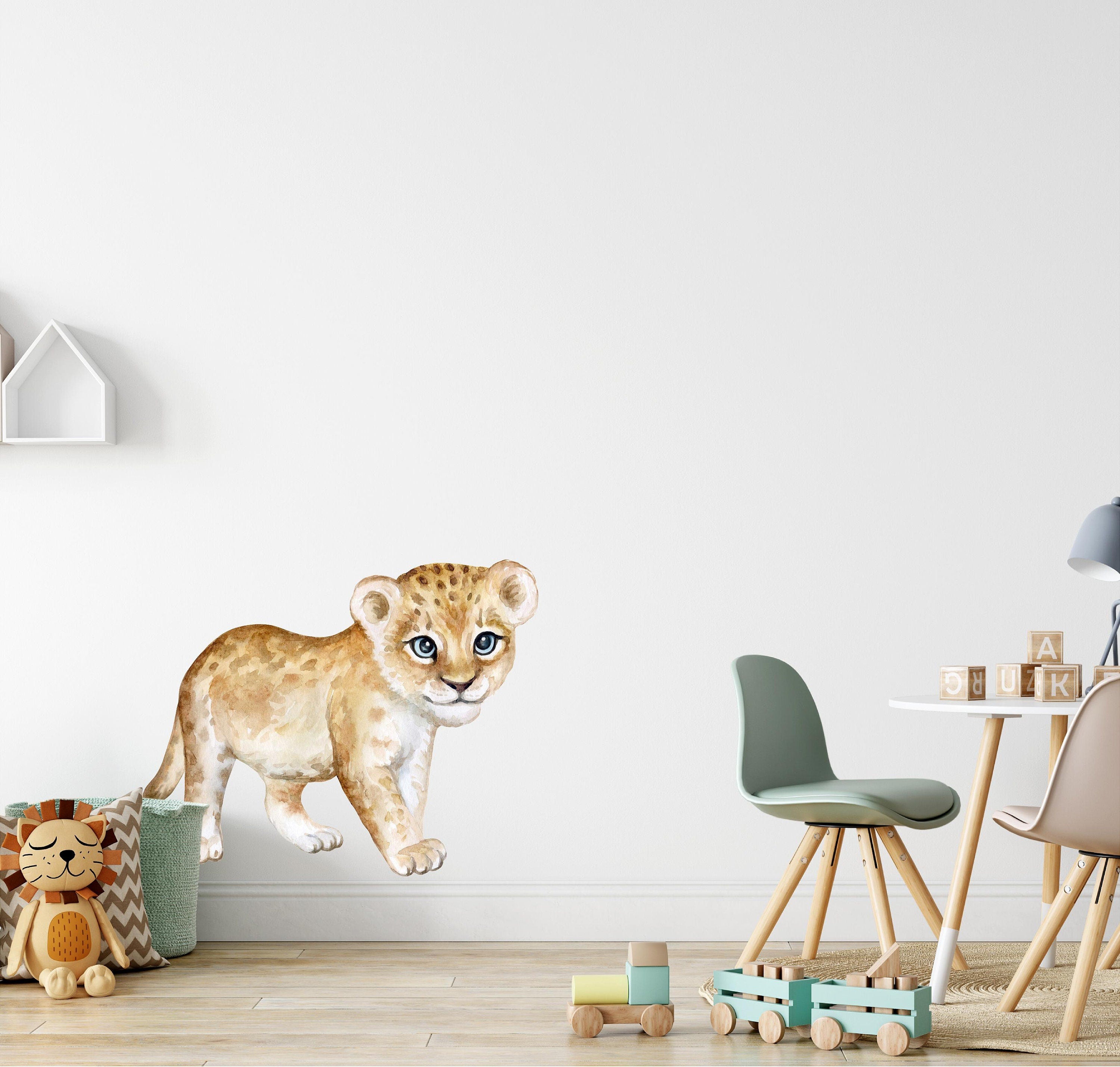 Baby Lion Cub #1 Wall Decal Safari Animal Wall Sticker Removable Fabric  Childrens African Safari Kids Peel Stick Nursery Room Decor