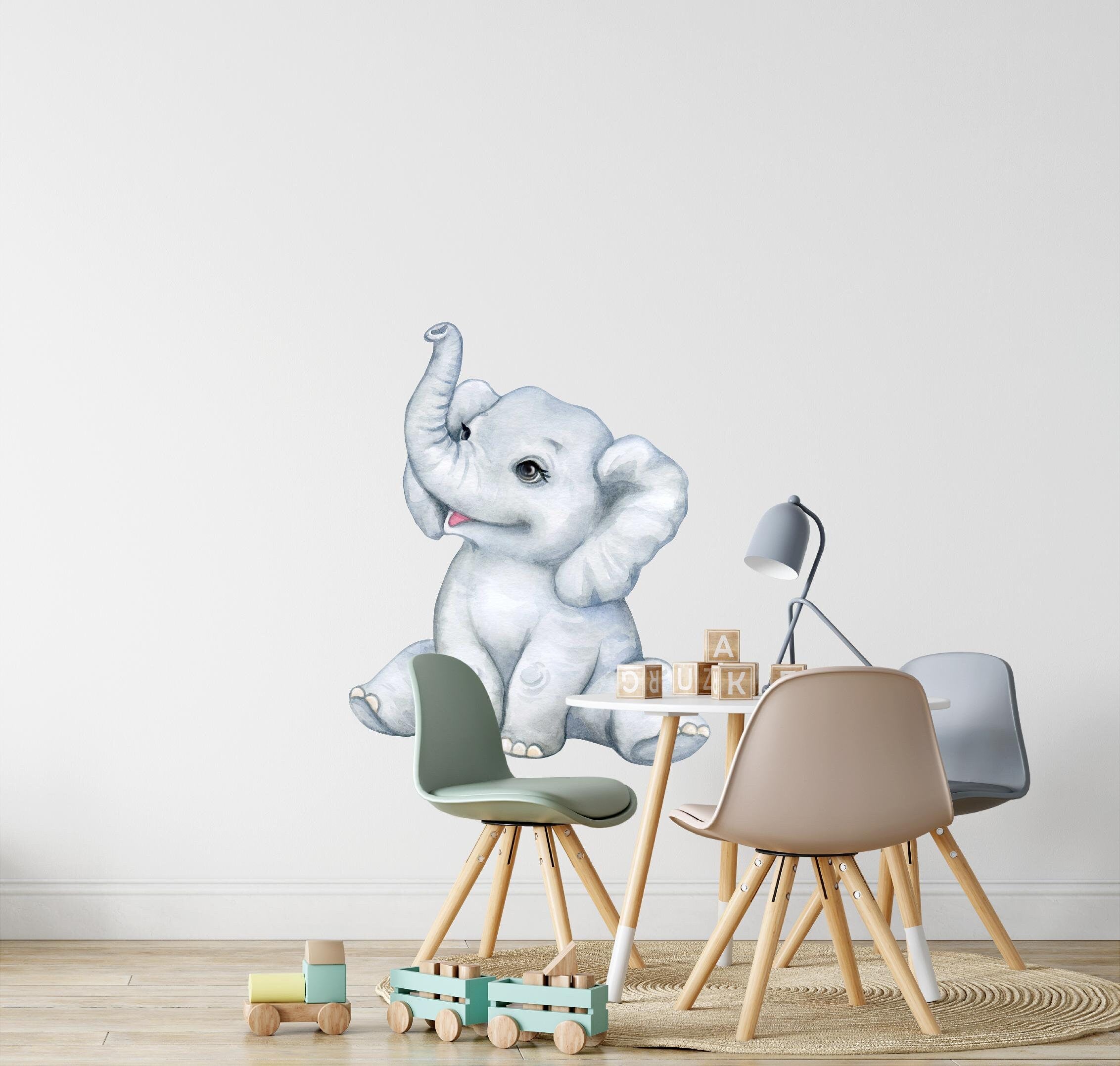 Baby Elephant #2 Wall Decal Safari Animal Wall Sticker Removable Fabric  for Childrens African Safari Kids Nursery Room Decor