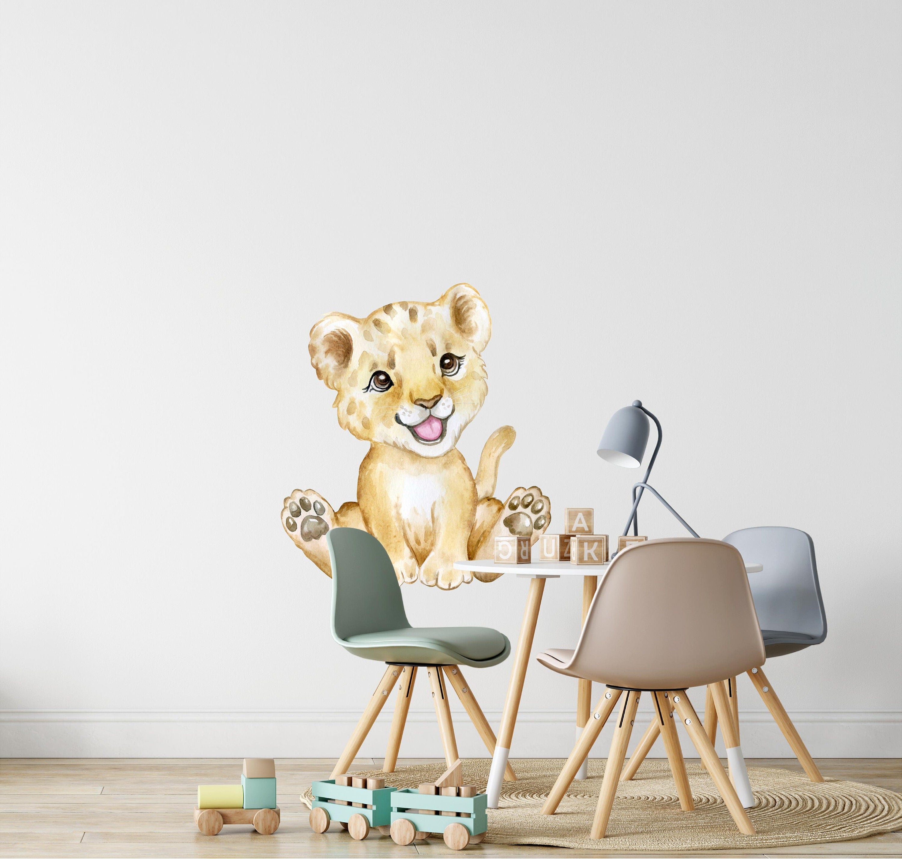 Baby Lion Cub Wall Decal Safari Animal Wall Sticker Removable Fabric  for Childrens African Safari Kids Peel & Stick Nursery Room Decor