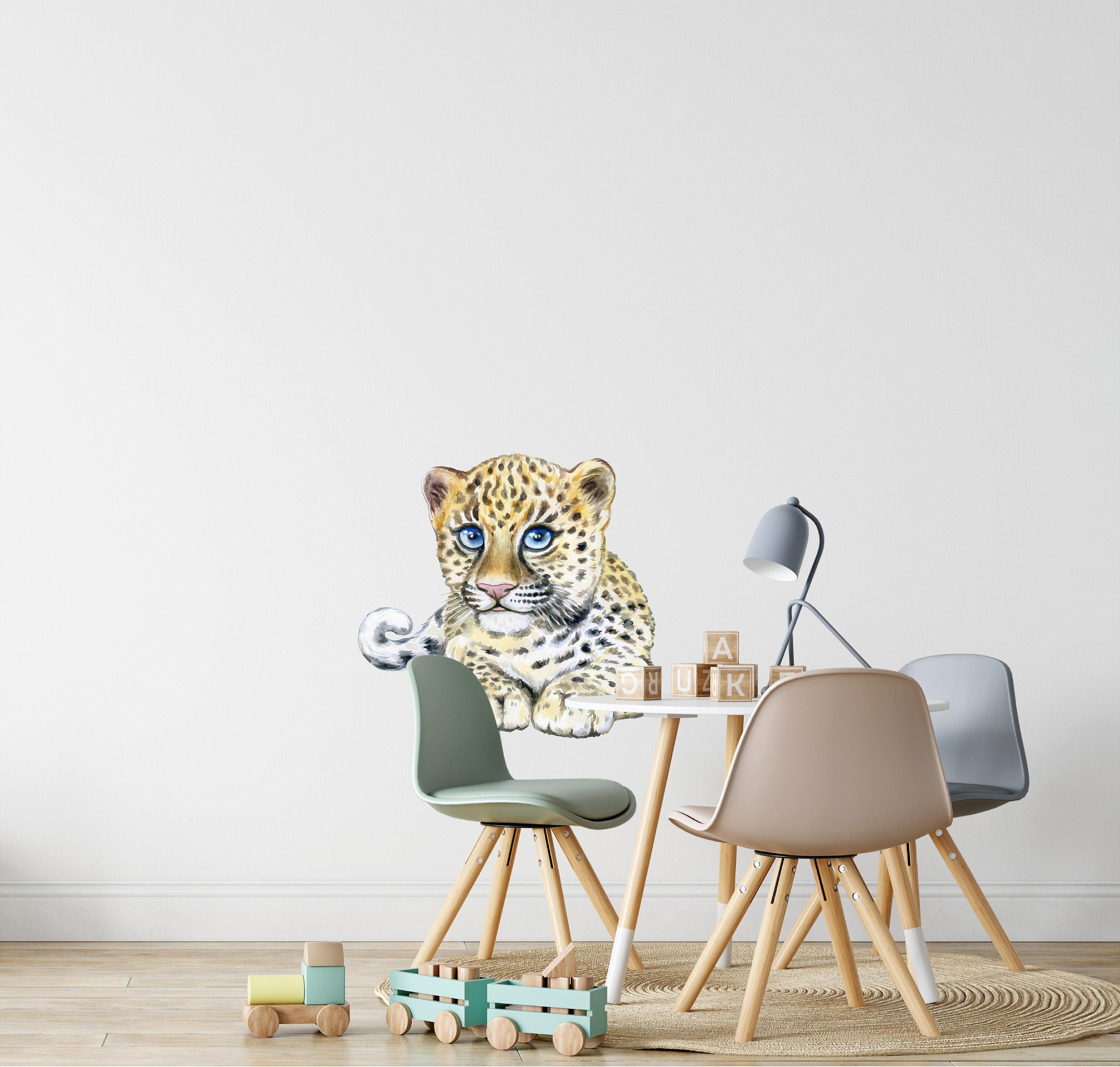 Baby Leopard Cub #2 Wall Decal Safari Animal Wall Sticker Removable Fabric  for Childrens African Safari Kids Nursery Room Decor