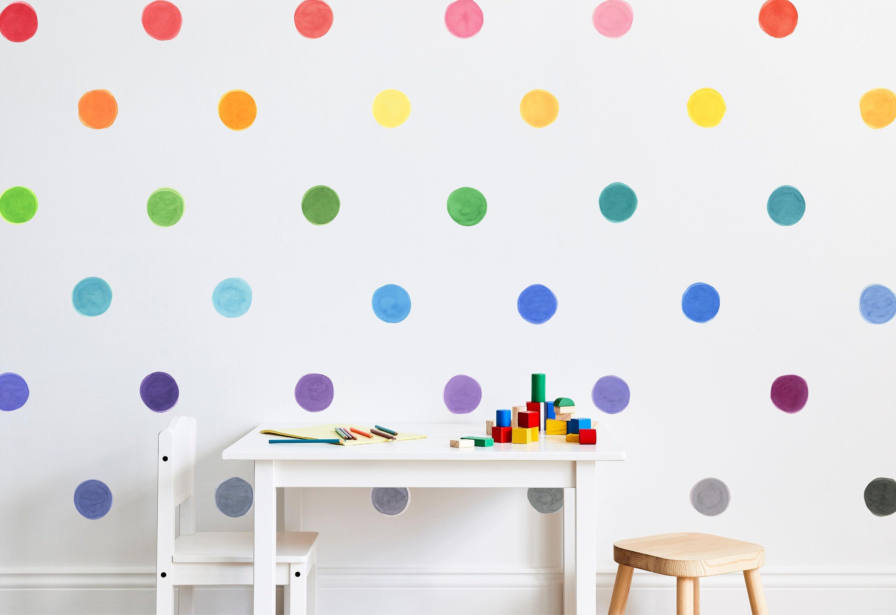 X-SMALL Watercolor Rainbow Dots Wall Decal Set • 36 Dots • Removable Fabric Wall Stickers • Colors of the Rainbow
