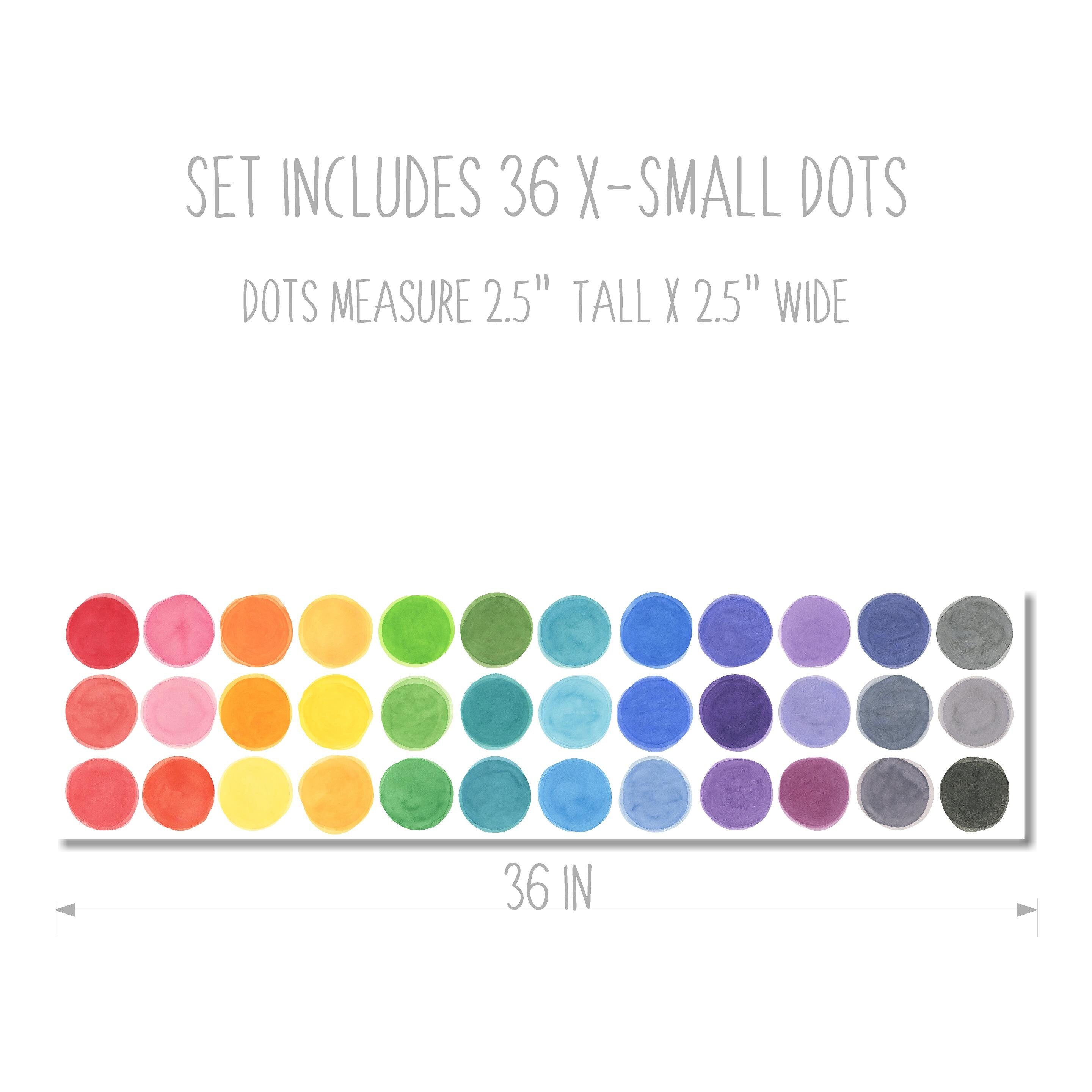X-SMALL Watercolor Rainbow Dots Wall Decal Set • 36 Dots • Removable Fabric Wall Stickers • Colors of the Rainbow