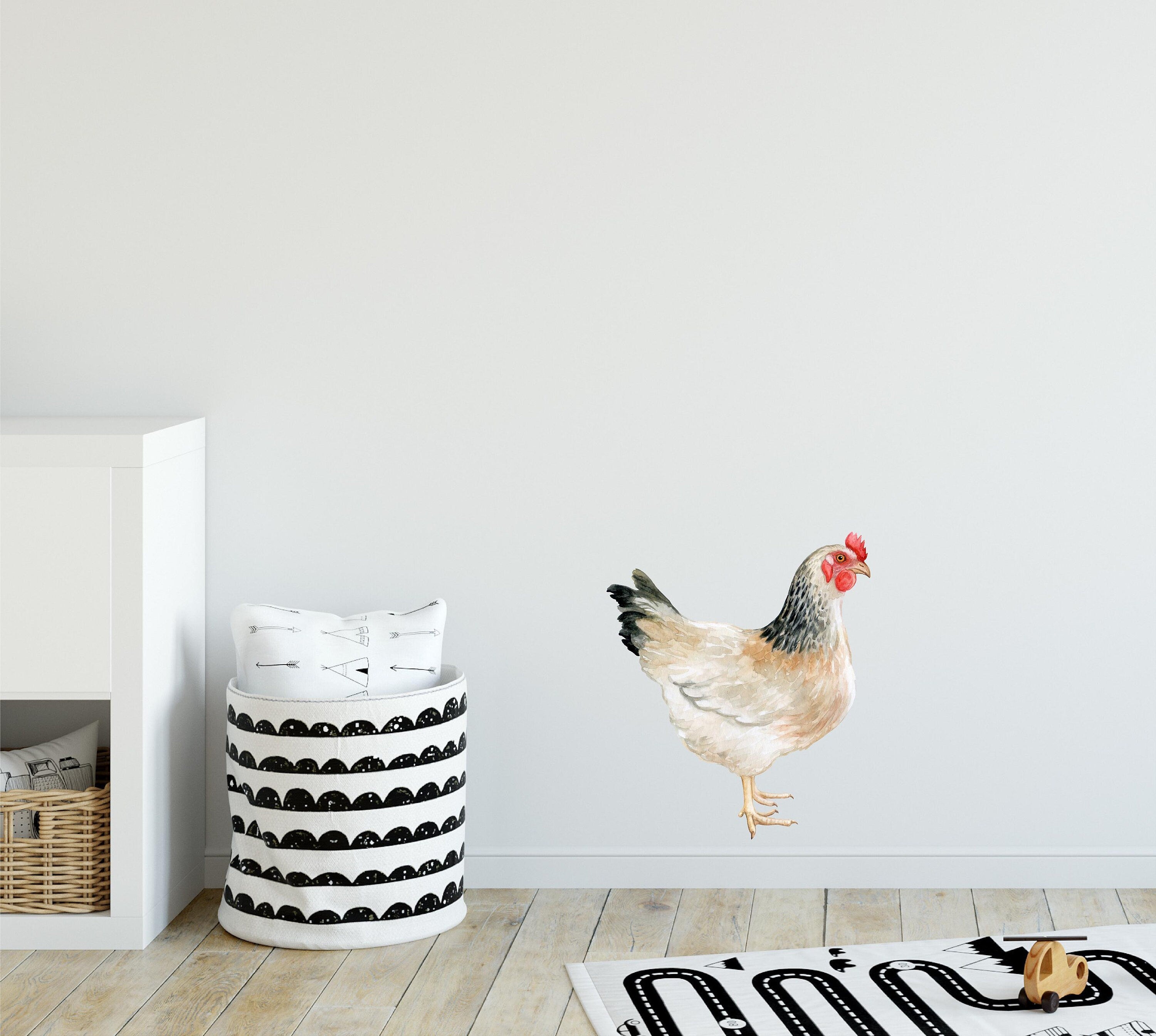 White Hen Wall Decal Watercolor Farm Animal Removable Fabric Wall Sticker