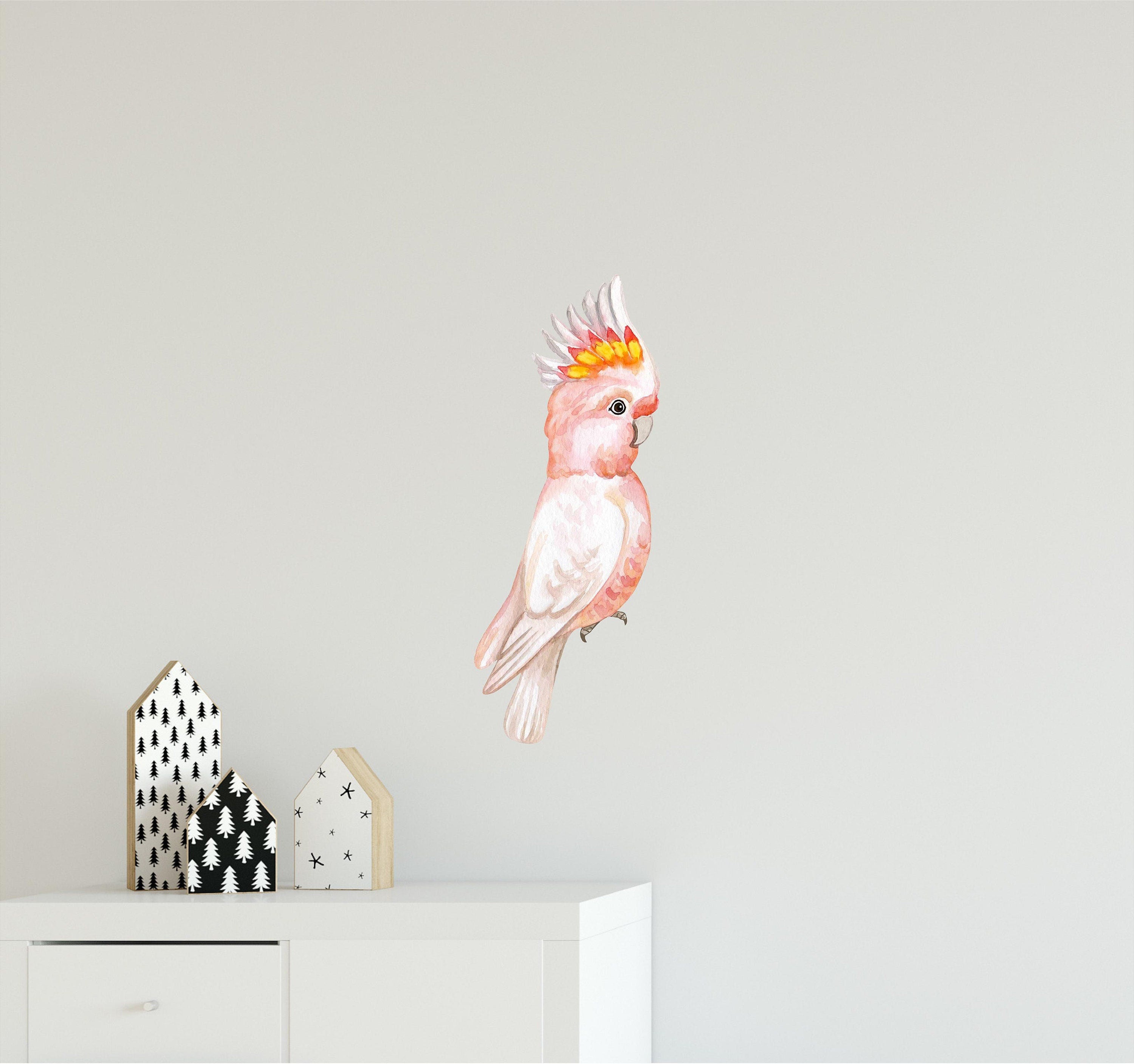 Baby Pink Cockatoo Parrot Wall Decal Tropical Bird Removable Fabric Wall Sticker