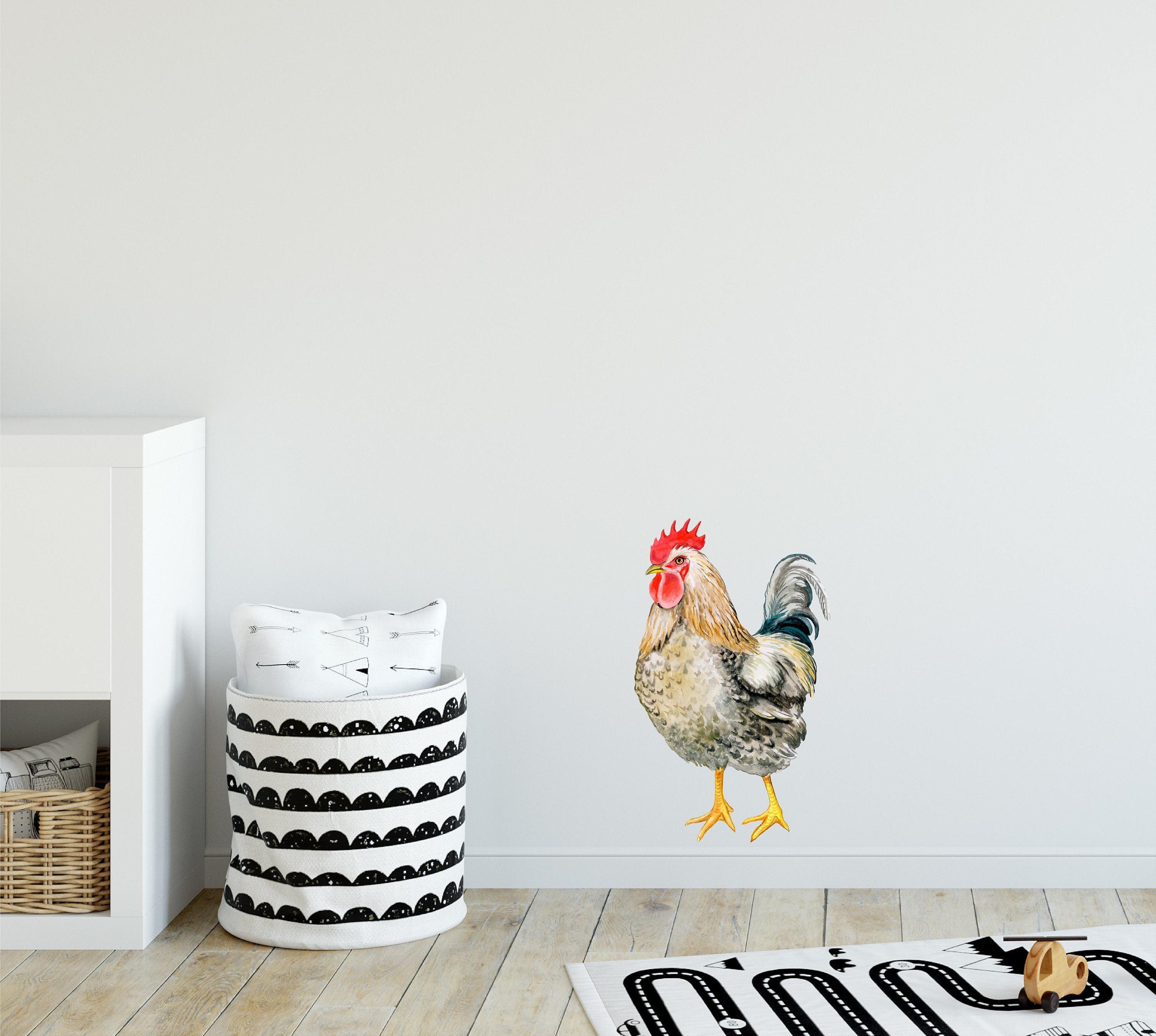 Rooster Wall Decal Watercolor Farm Animal Removable Fabric Wall Sticker