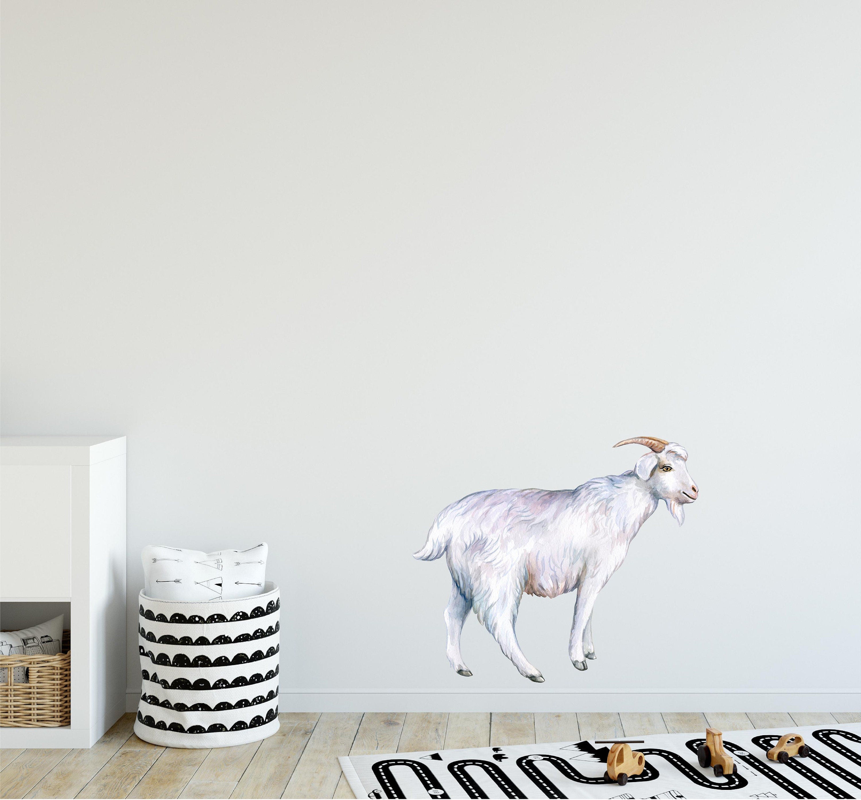 White Goat Wall Decal Watercolor Farm Animal Removable Fabric Wall Sticker