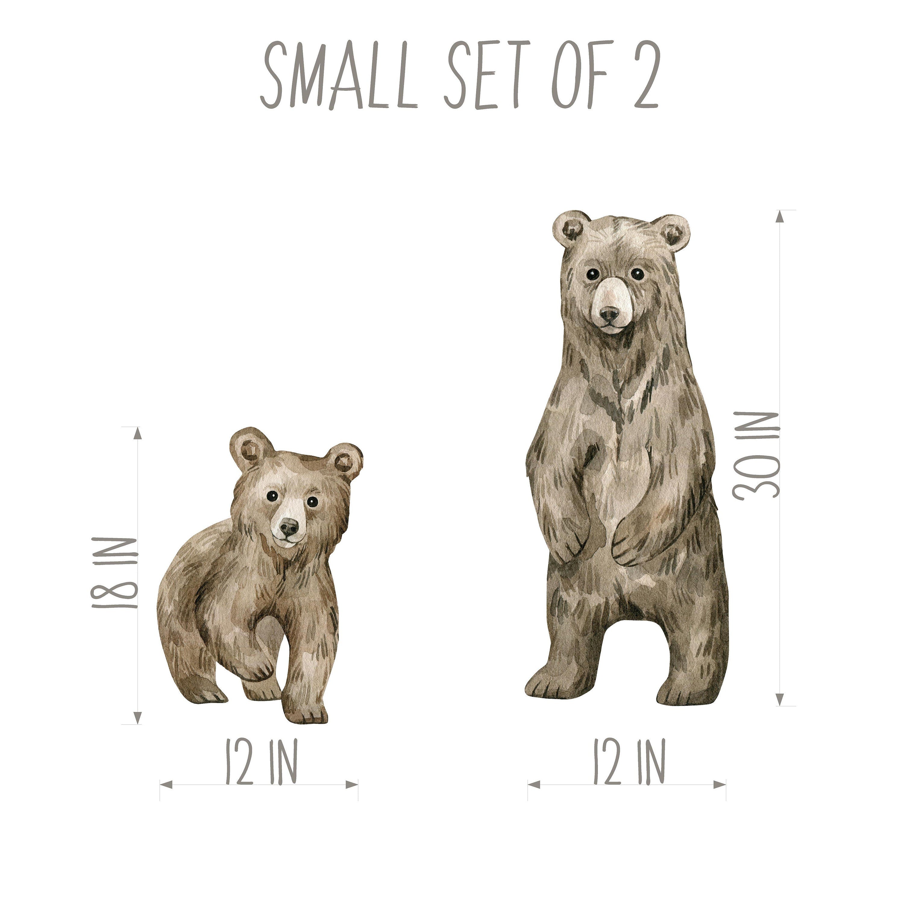 Brown Baby Bear Cubs Wall Decal Set of 2 Watercolor Woodland Forest Animal Fabric Wall Stickers