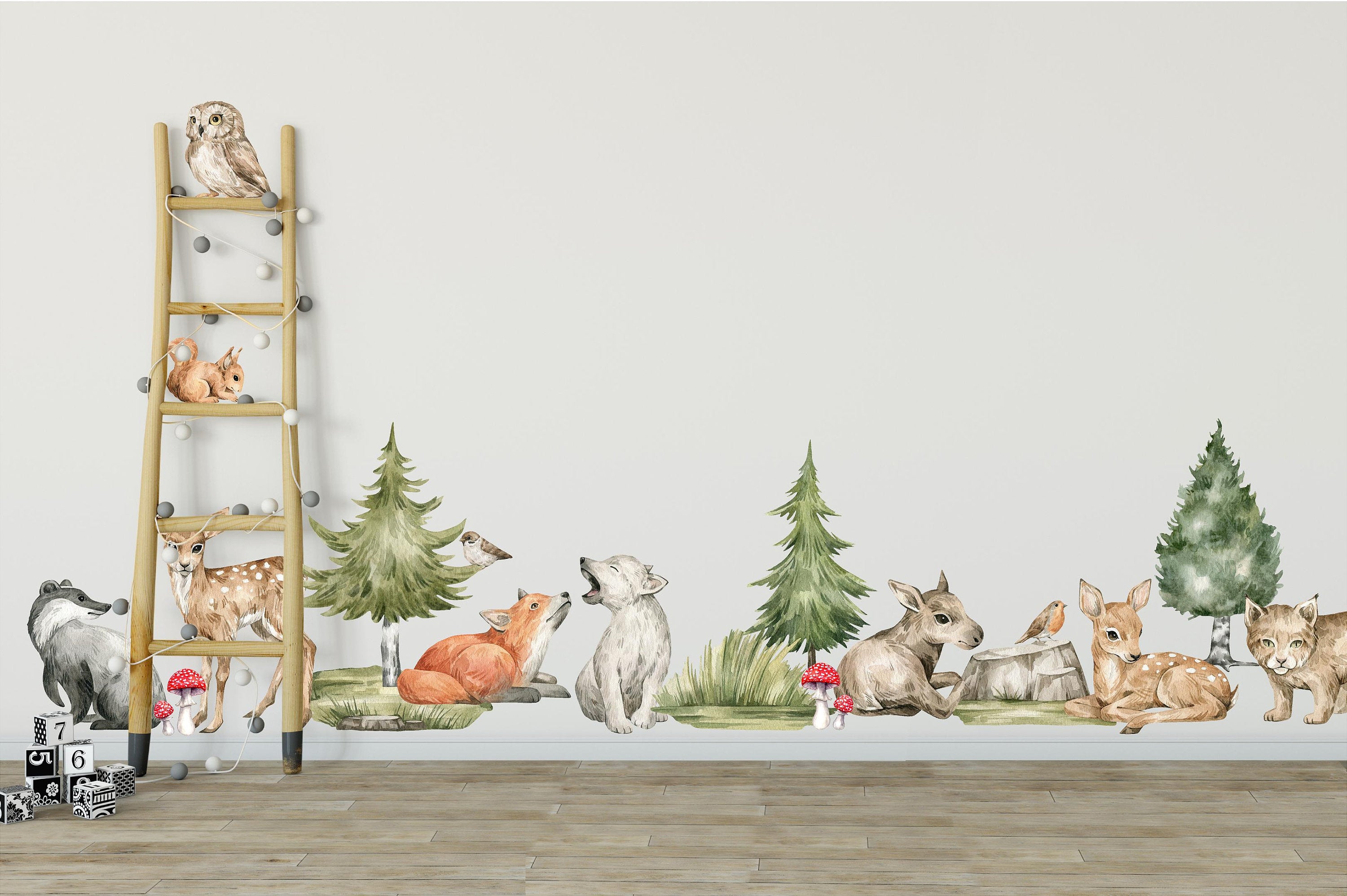 Woodland Animals Wall Decal Set #1 | Watercolor Woodland Forest Animal | Fabric Wall Stickers