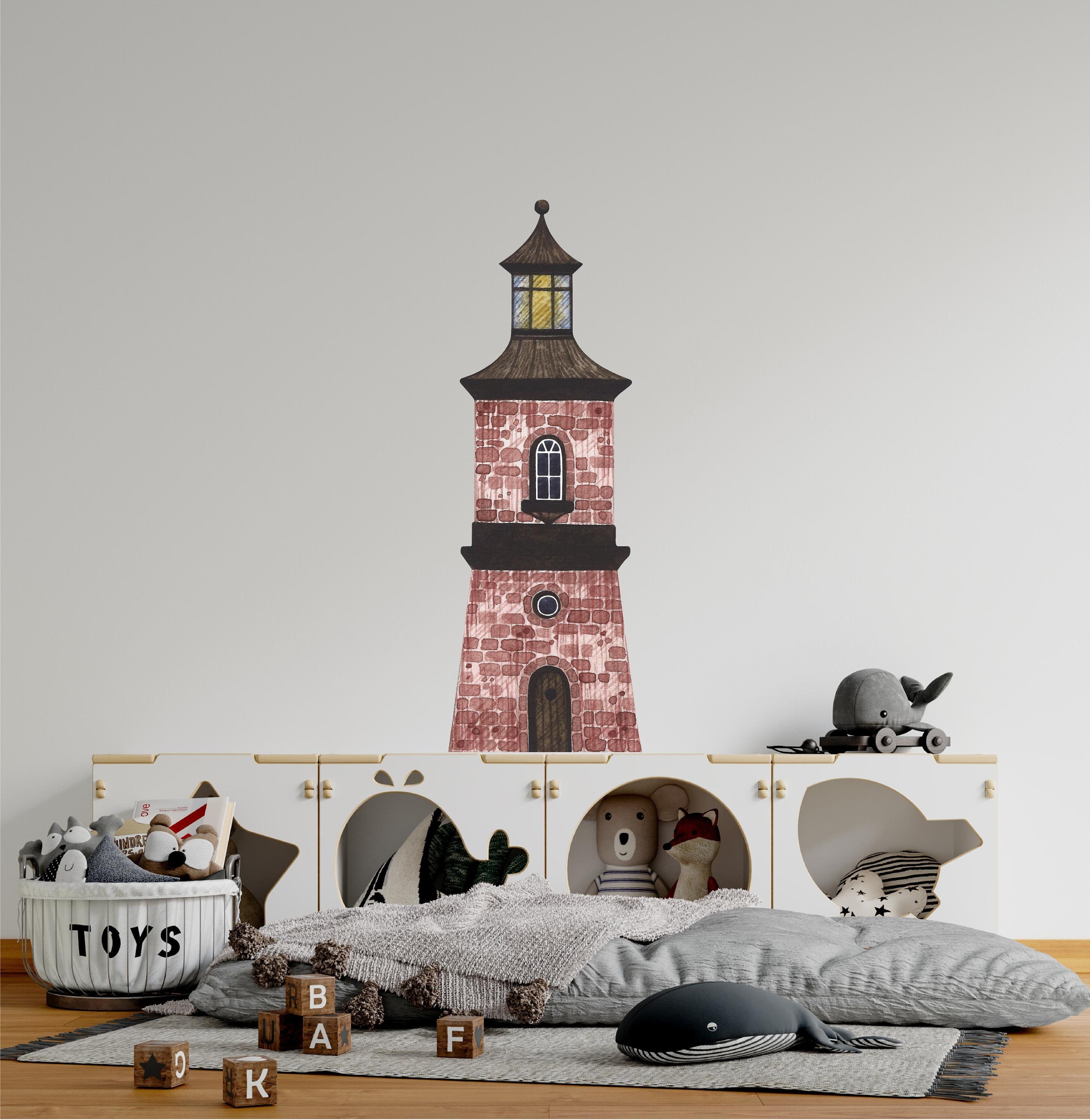 Lighthouse #3 Wall Decal Nautical Sea Watercolor Removable Fabric Wall Sticker