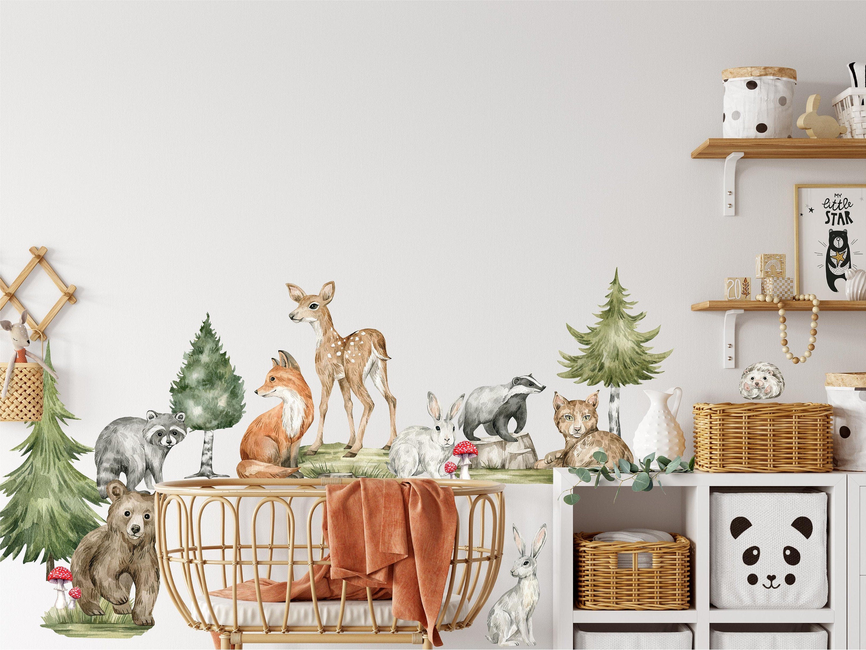 Woodland Animals Wall Decal Set #2 | Watercolor Woodland Forest Animal | Fabric Wall Stickers