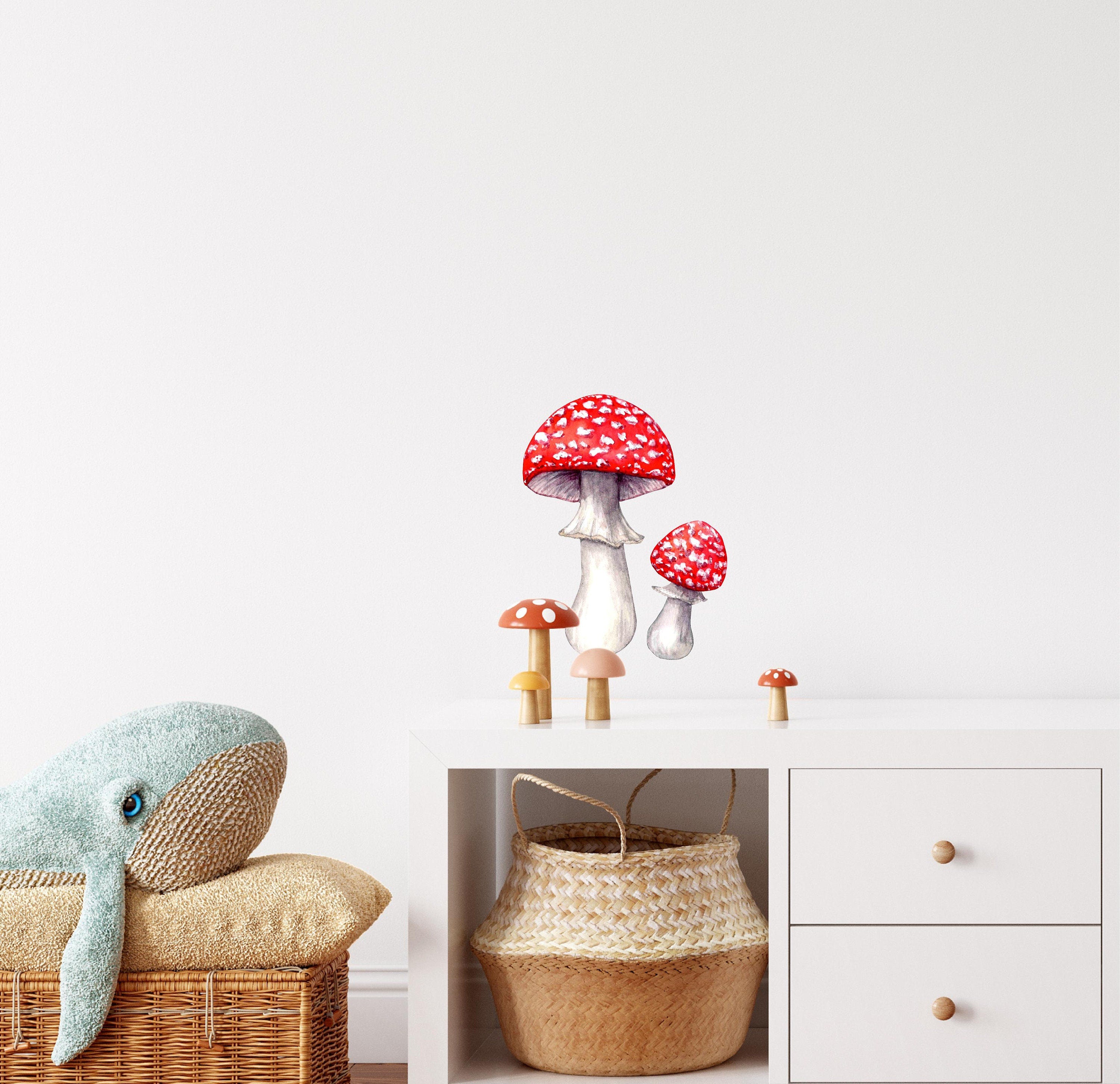 Whimsical Red Mushrooms Wall Decal Watercolor Woodland Forest Life Fabric Wall Sticker