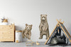 Brown Baby Bear Cubs Wall Decal Set of 2 Watercolor Woodland Forest Animal Fabric Wall Stickers