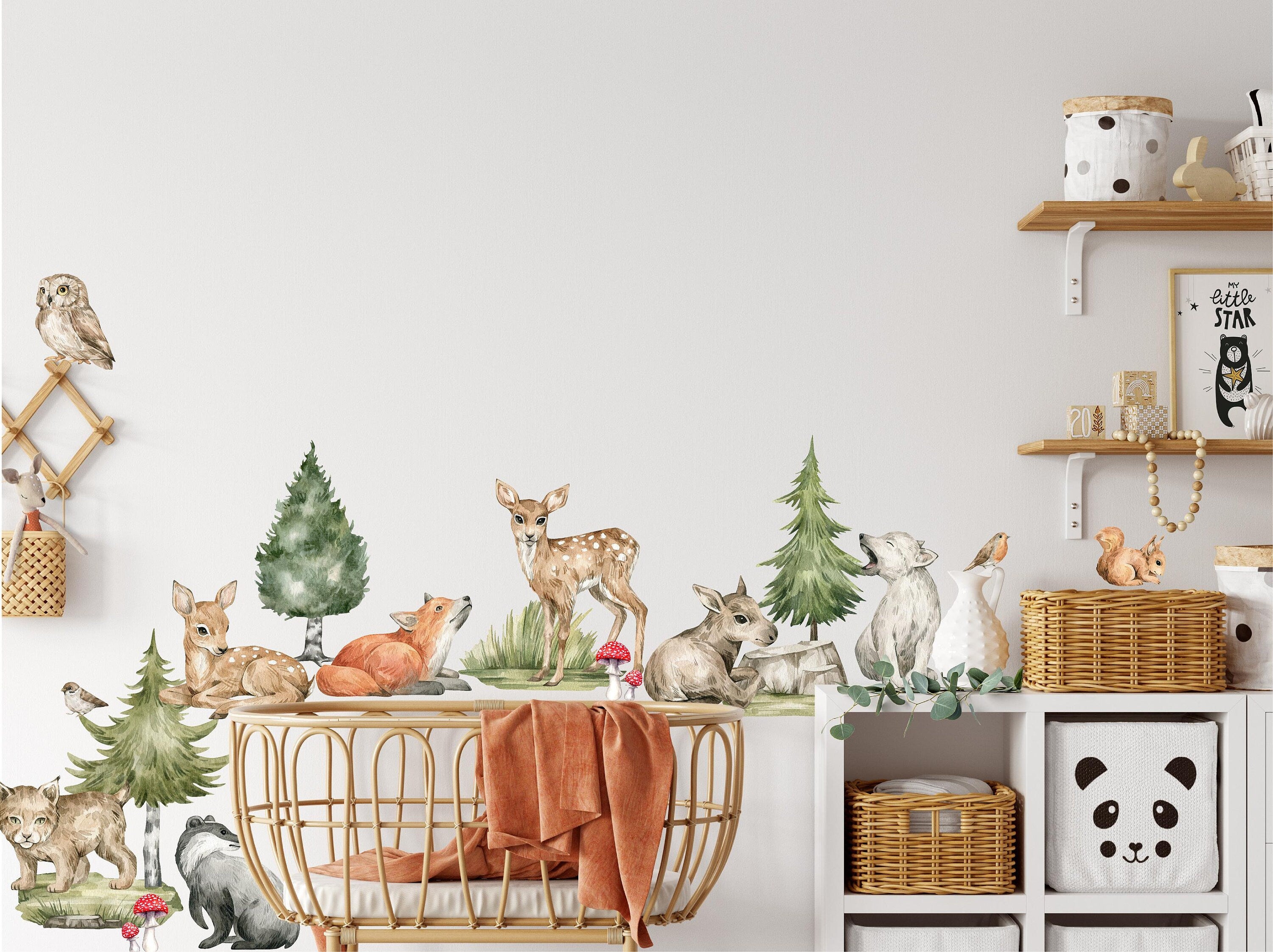 Woodland Animals Wall Decal Set #1 | Watercolor Woodland Forest Animal | Fabric Wall Stickers