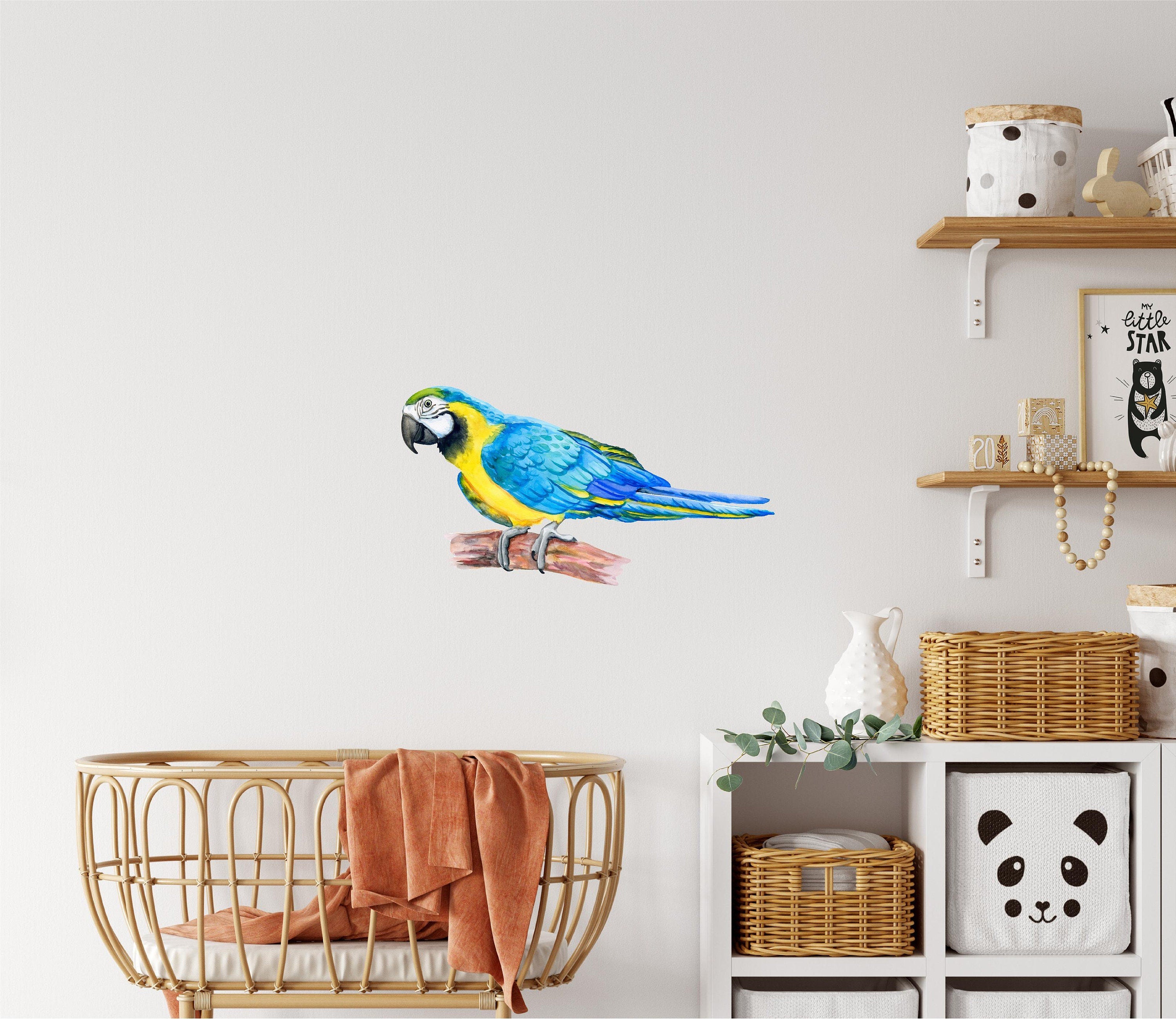 Blue Gold Macaw Parrot Wall Decal Removable Fabric Wall Sticker