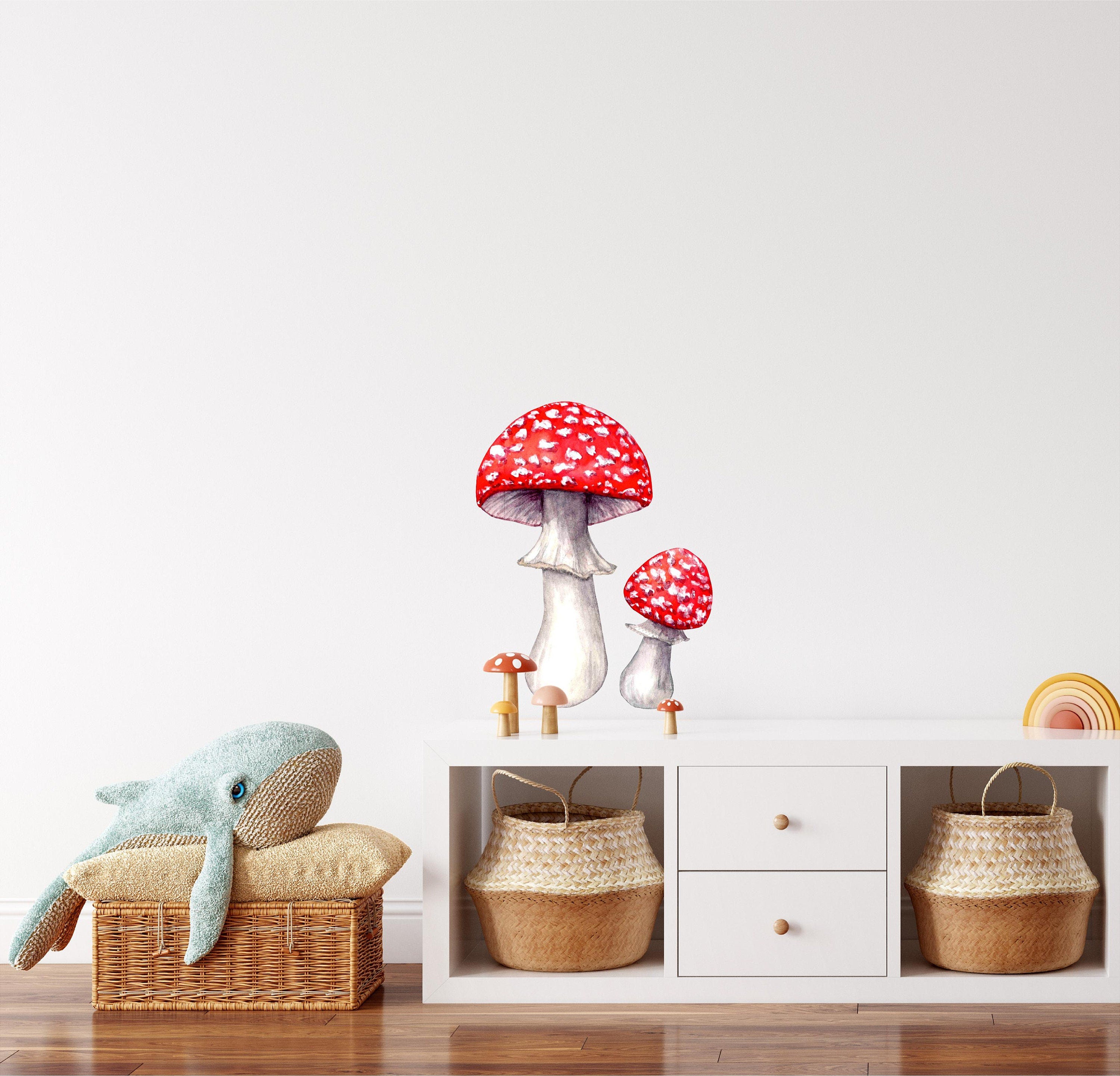 Whimsical Red Mushrooms Wall Decal Watercolor Woodland Forest Life Fabric Wall Sticker