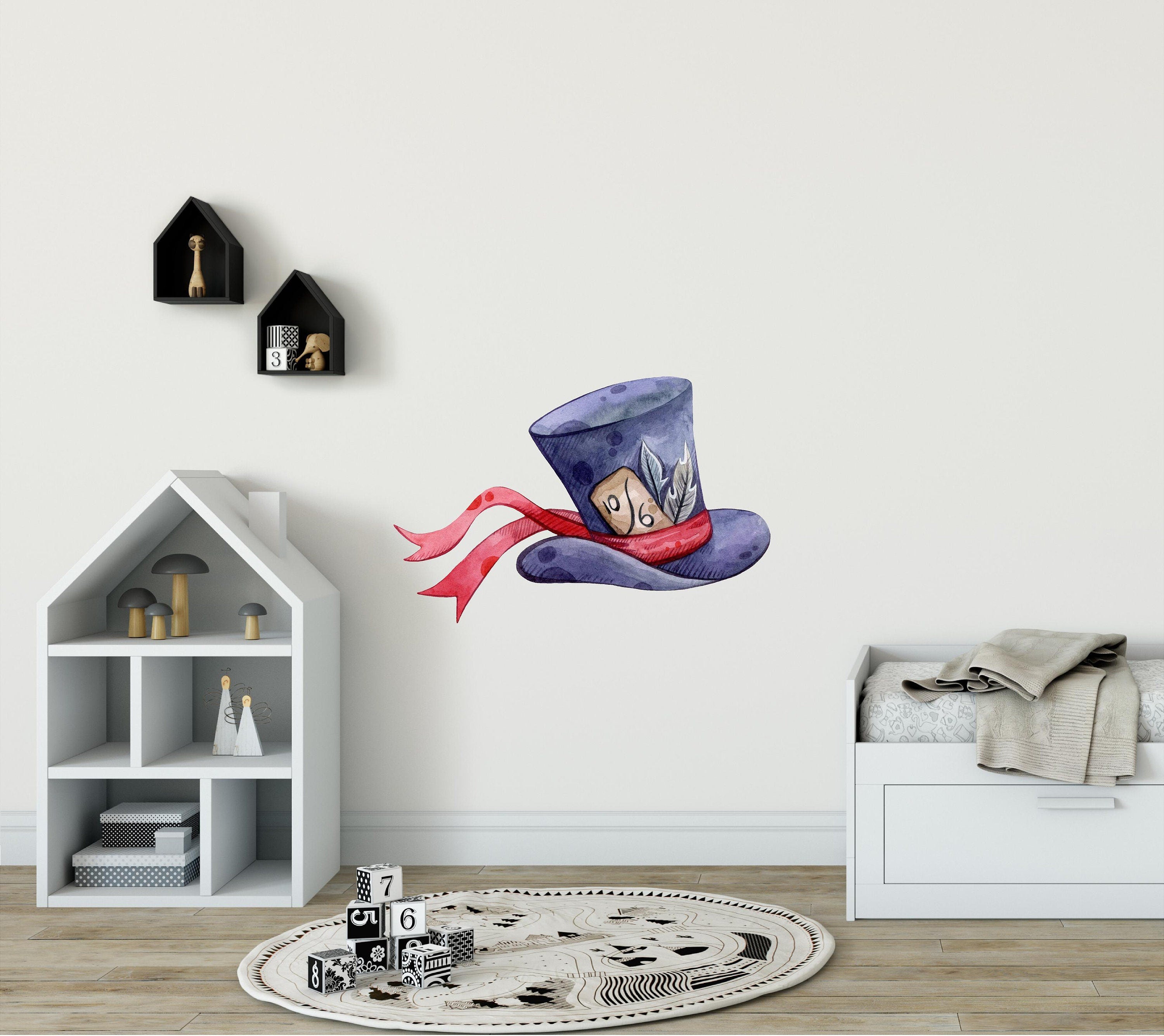 Whimsical Top Hat Wall Decal Watercolor Removable Fabric Wall Sticker