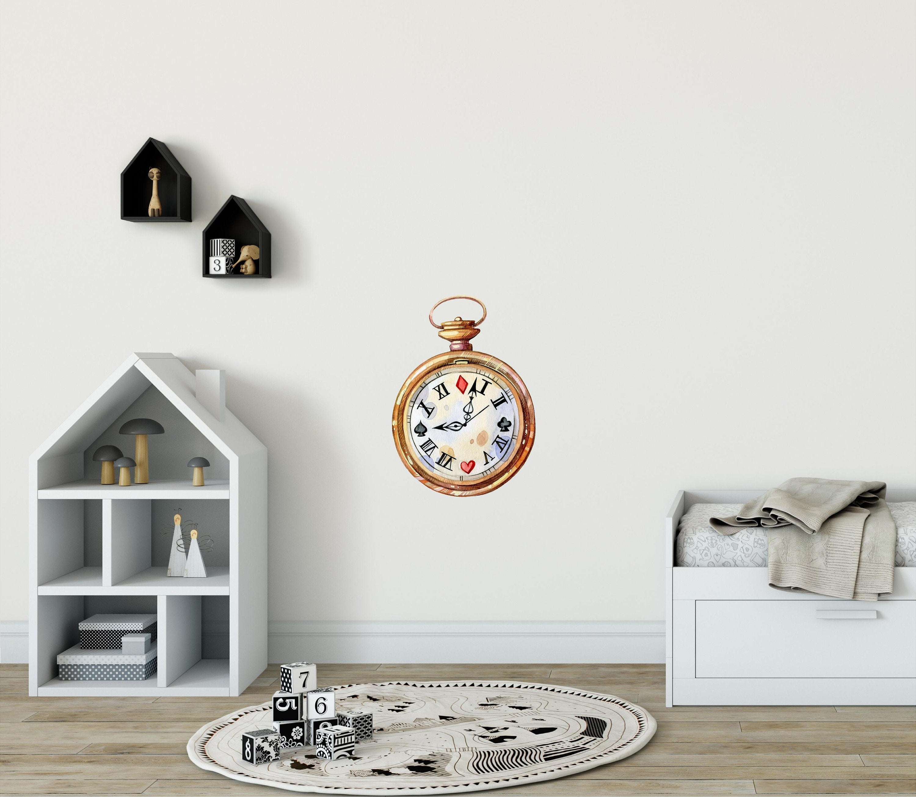 Whimsical Wonderland Stopwatch Clock Wall Decal Watercolor Removable Fabric Wall Sticker