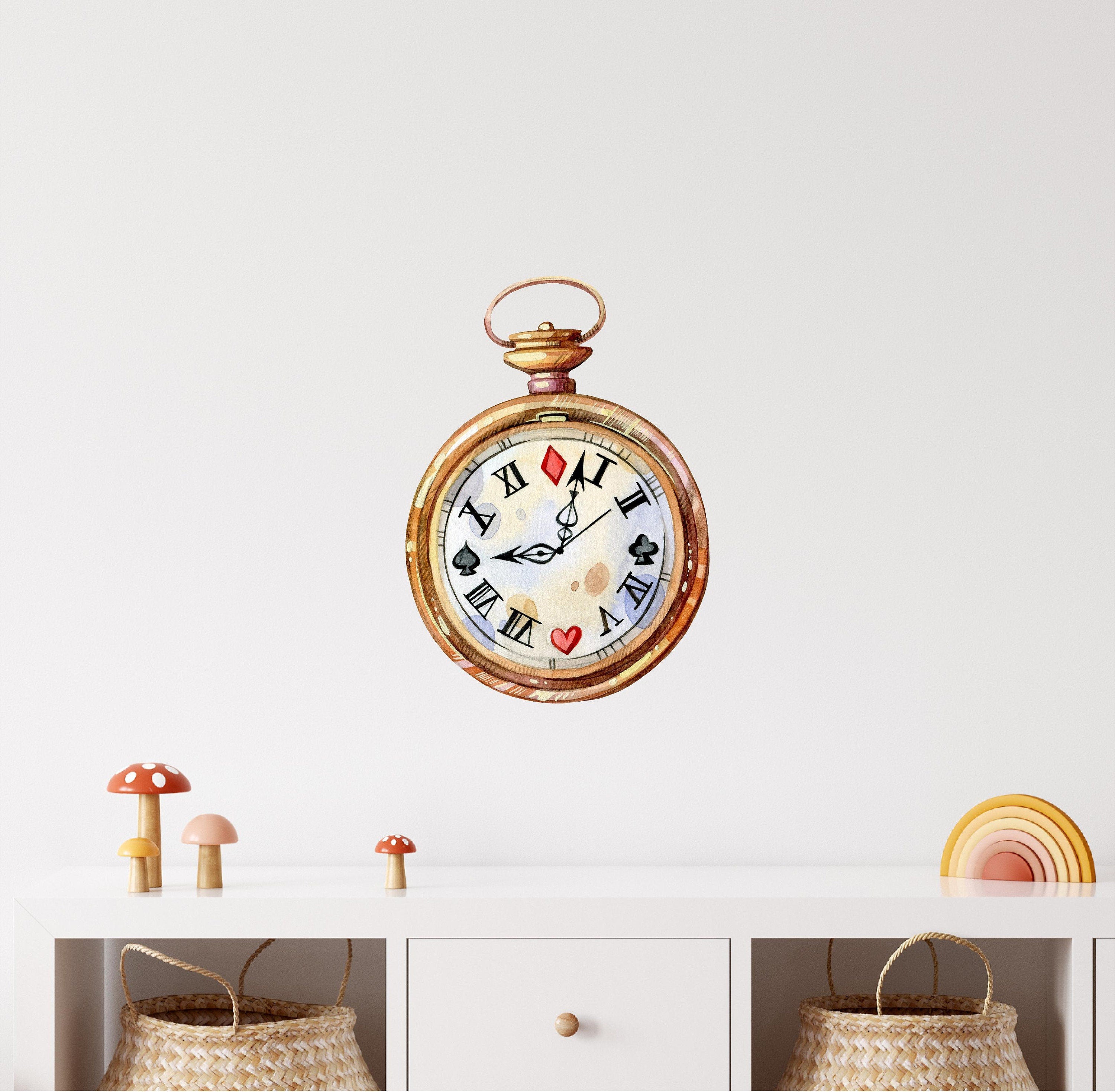 Whimsical Wonderland Stopwatch Clock Wall Decal Watercolor Removable Fabric Wall Sticker