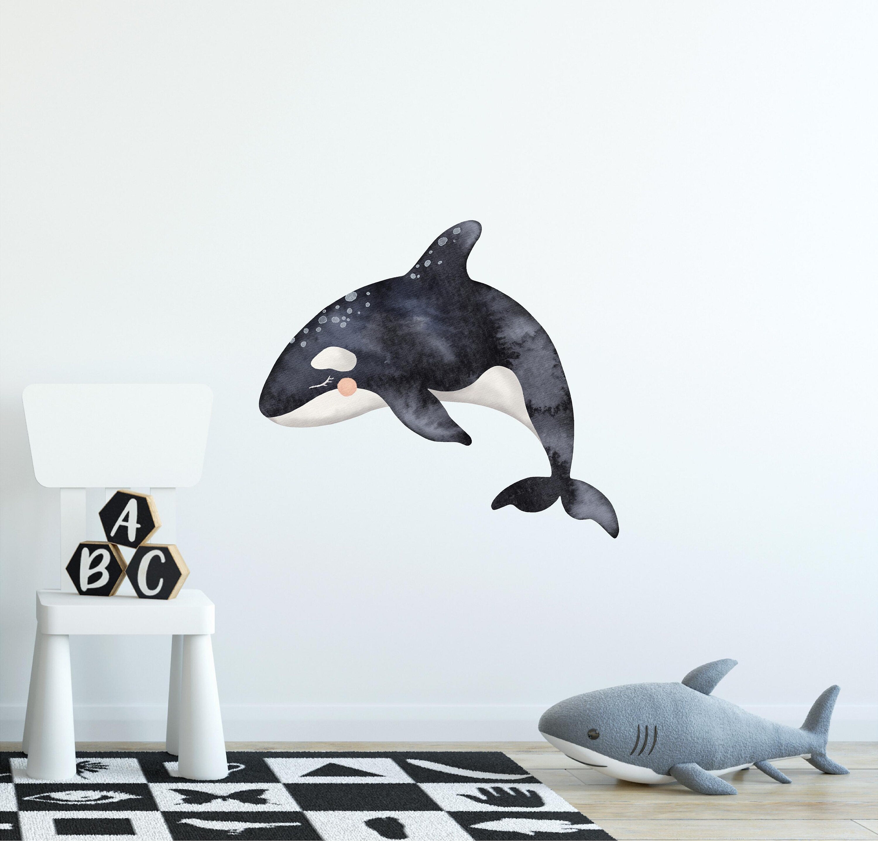 Baby Killer Whale Wall Decal Watercolor Ocean Sea Animal Removable Fabric Wall Sticker