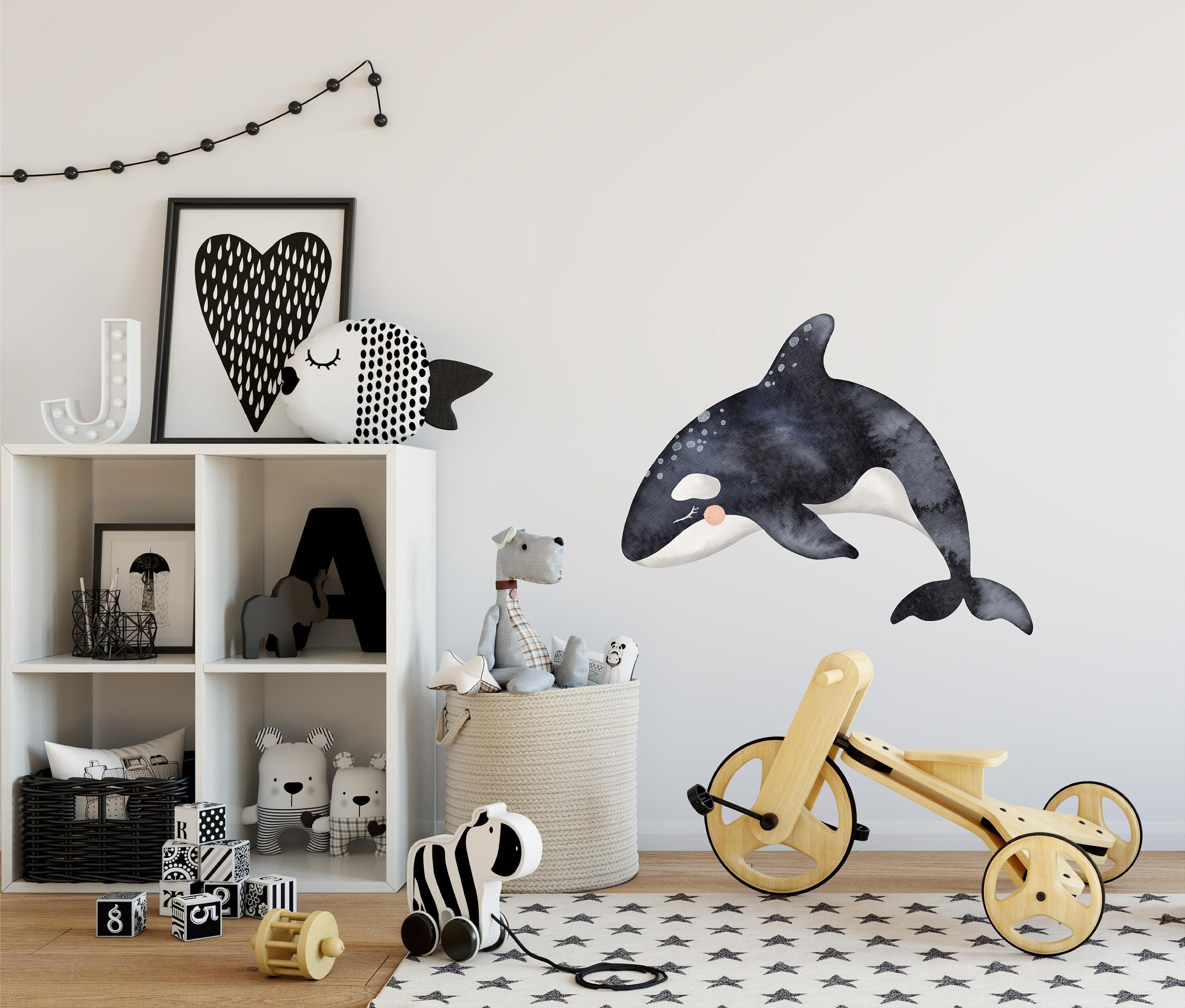 Baby Killer Whale Wall Decal Watercolor Ocean Sea Animal Removable Fabric Wall Sticker
