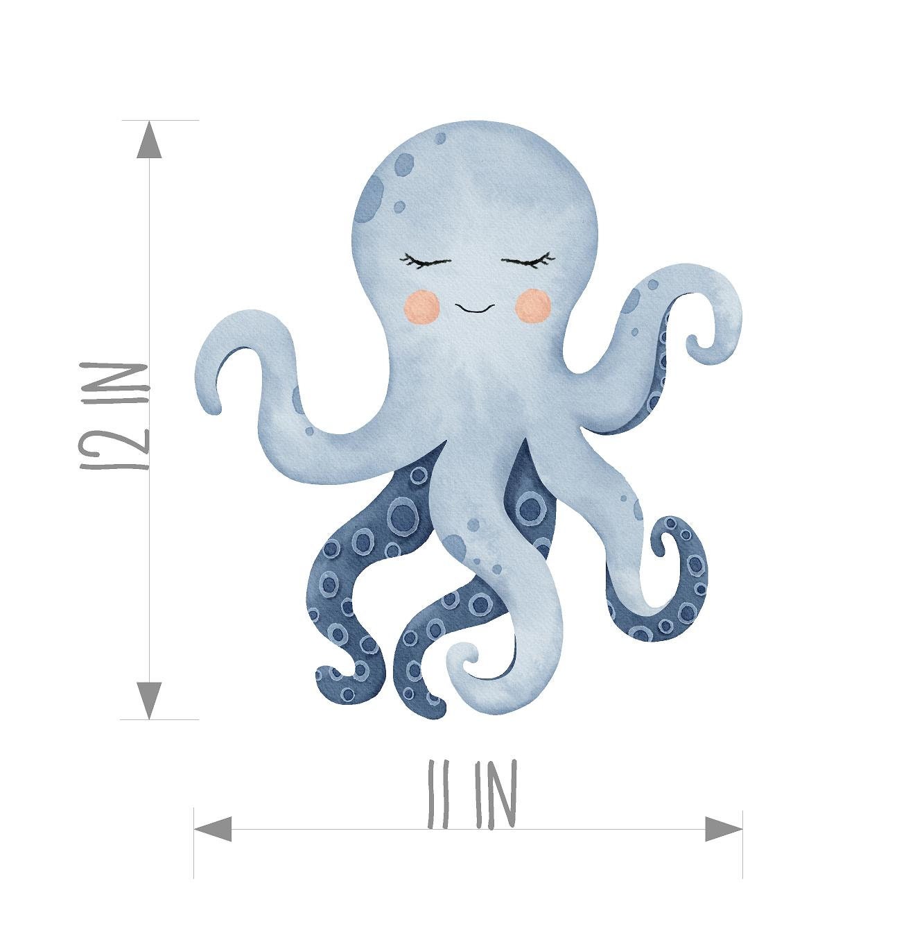 Baby Blue Octopus Wall Decal Watercolor Ocean Sea Animal Removable Fabric Wall Sticker