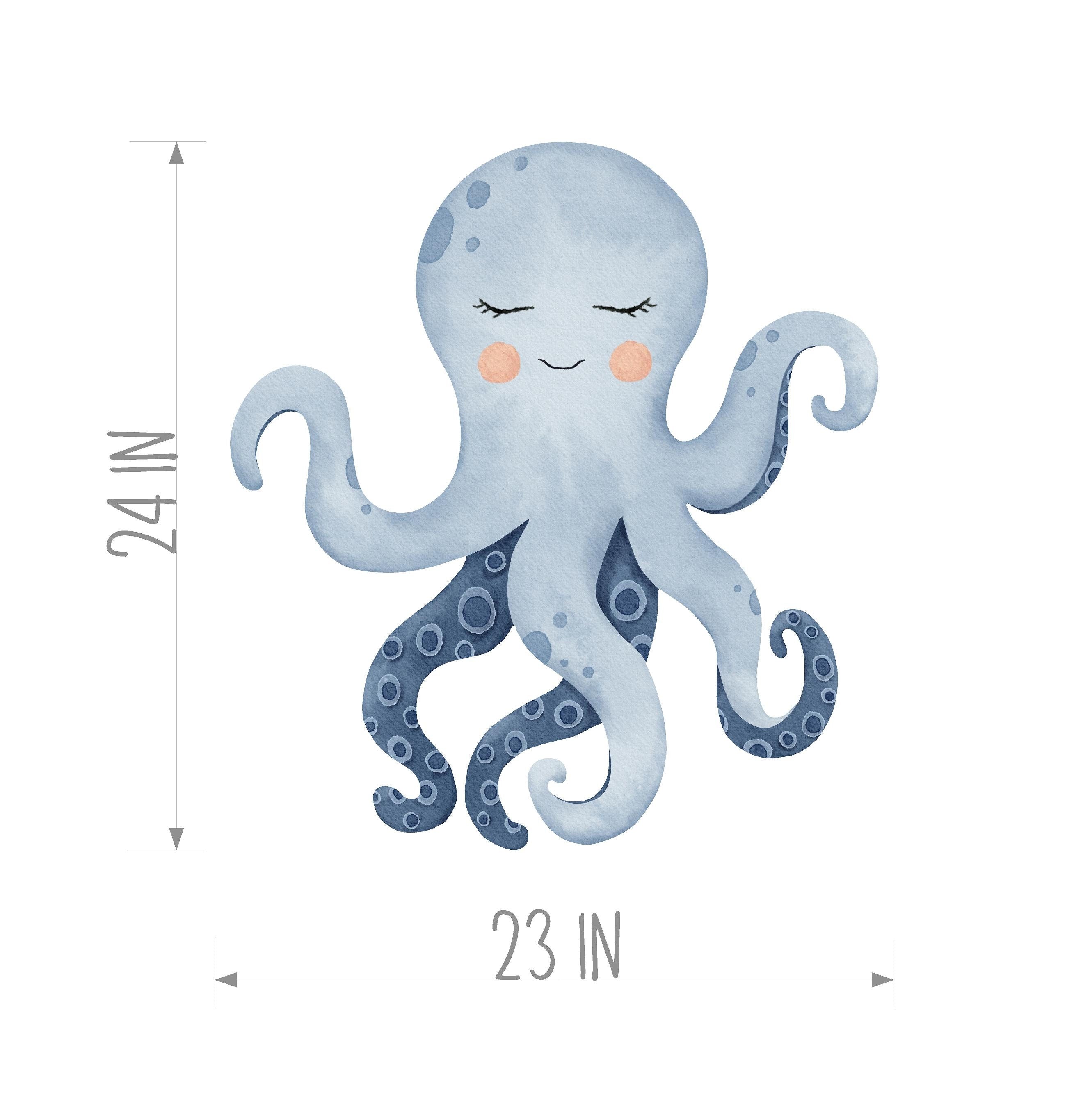 Baby Blue Octopus Wall Decal Watercolor Ocean Sea Animal Removable Fabric Wall Sticker