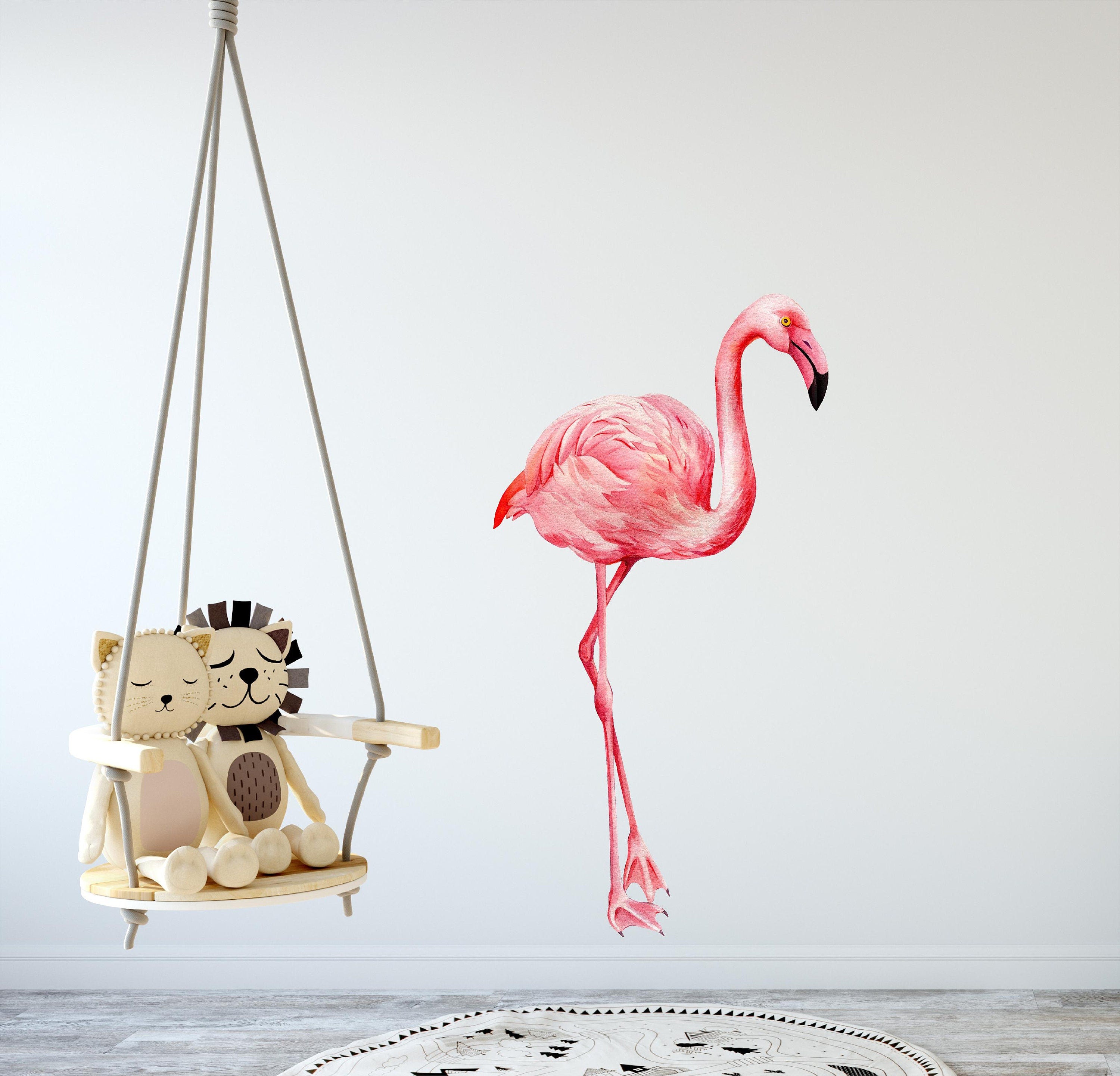 Watercolor Pink Flamingo #7 Wall Decal Tropical Bird Removable Fabric Wall Sticker