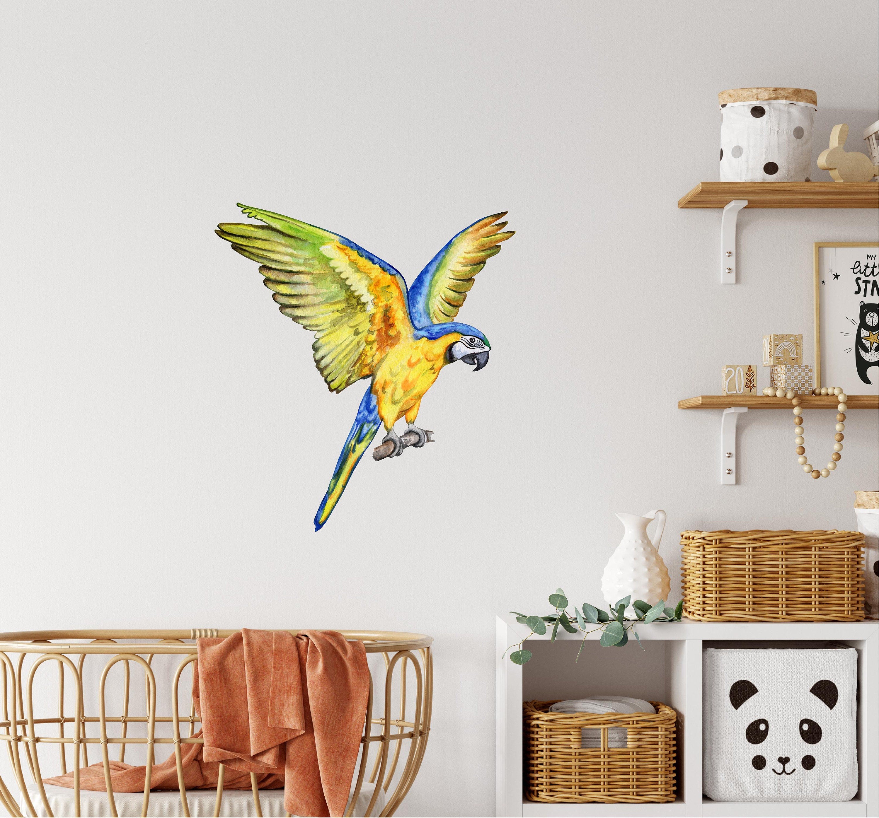 Blue Gold Macaw Parrot #2 Wall Decal Removable Fabric Wall Sticker