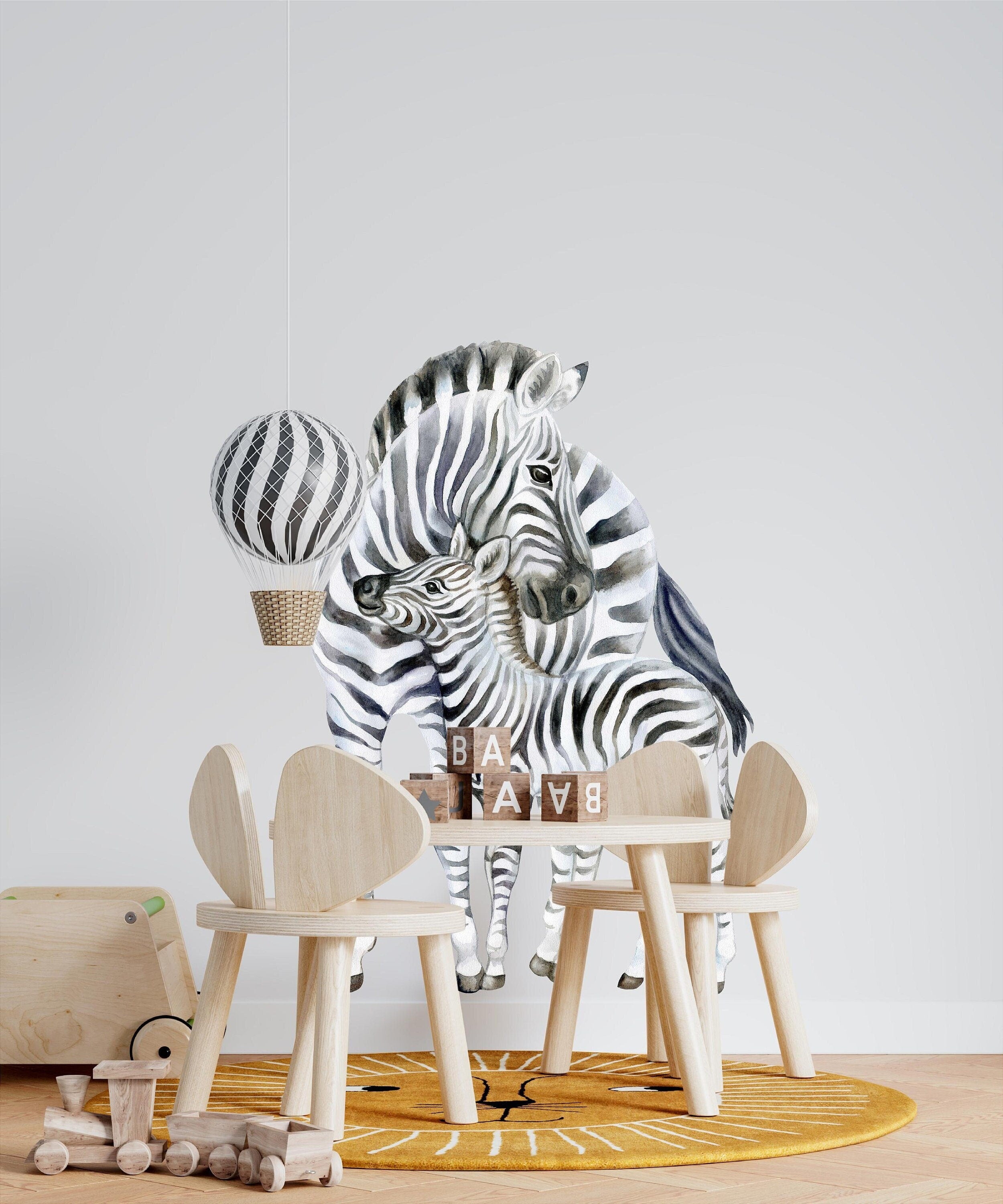 Zebra Wall Decal - Mother & Baby - Fabric Wall Decals - Zoo Animal Wall Sticker - Safari Nursery Decor - Wall Art