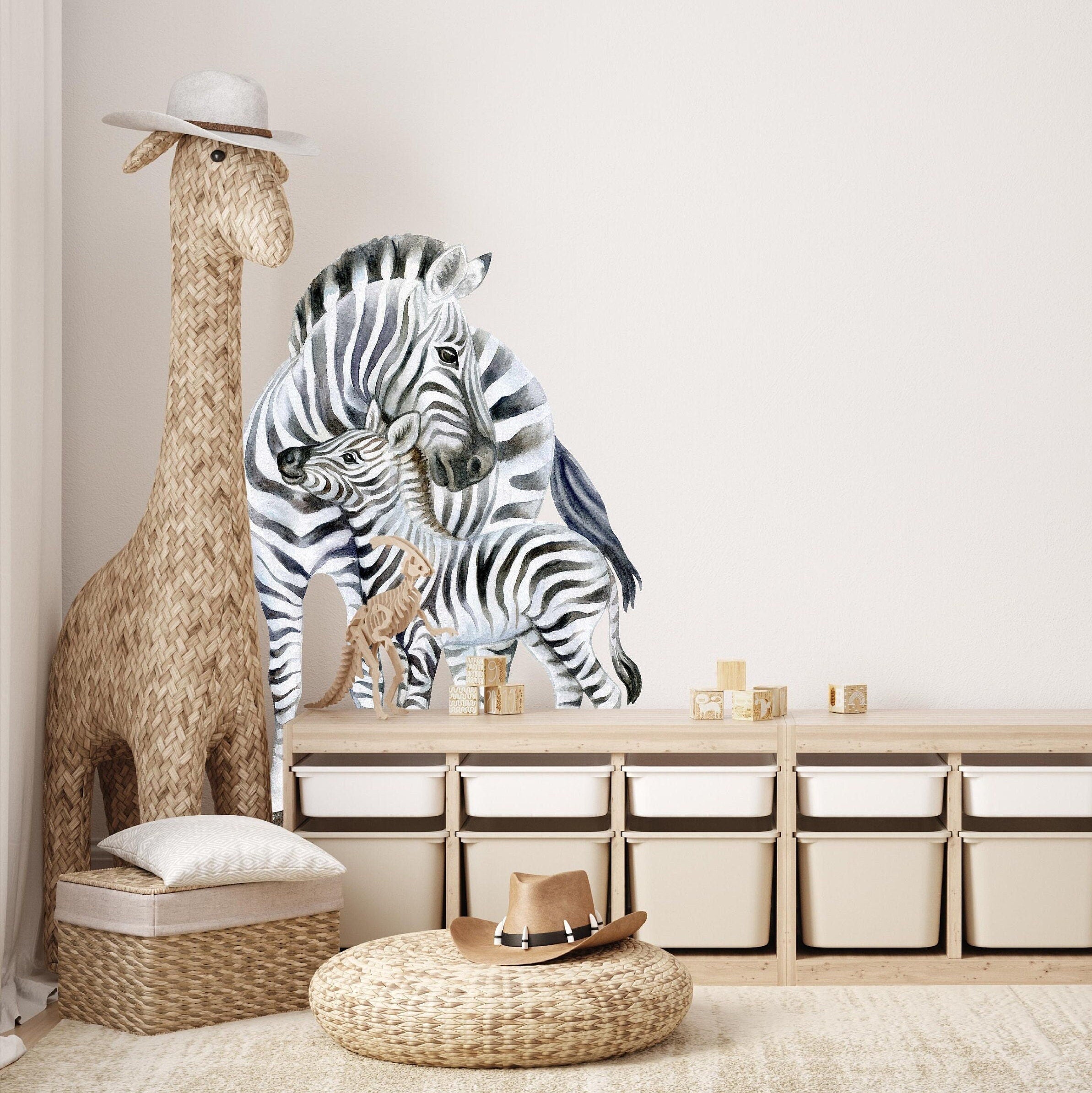 Zebra Wall Decal - Mother & Baby - Fabric Wall Decals - Zoo Animal Wall Sticker - Safari Nursery Decor - Wall Art