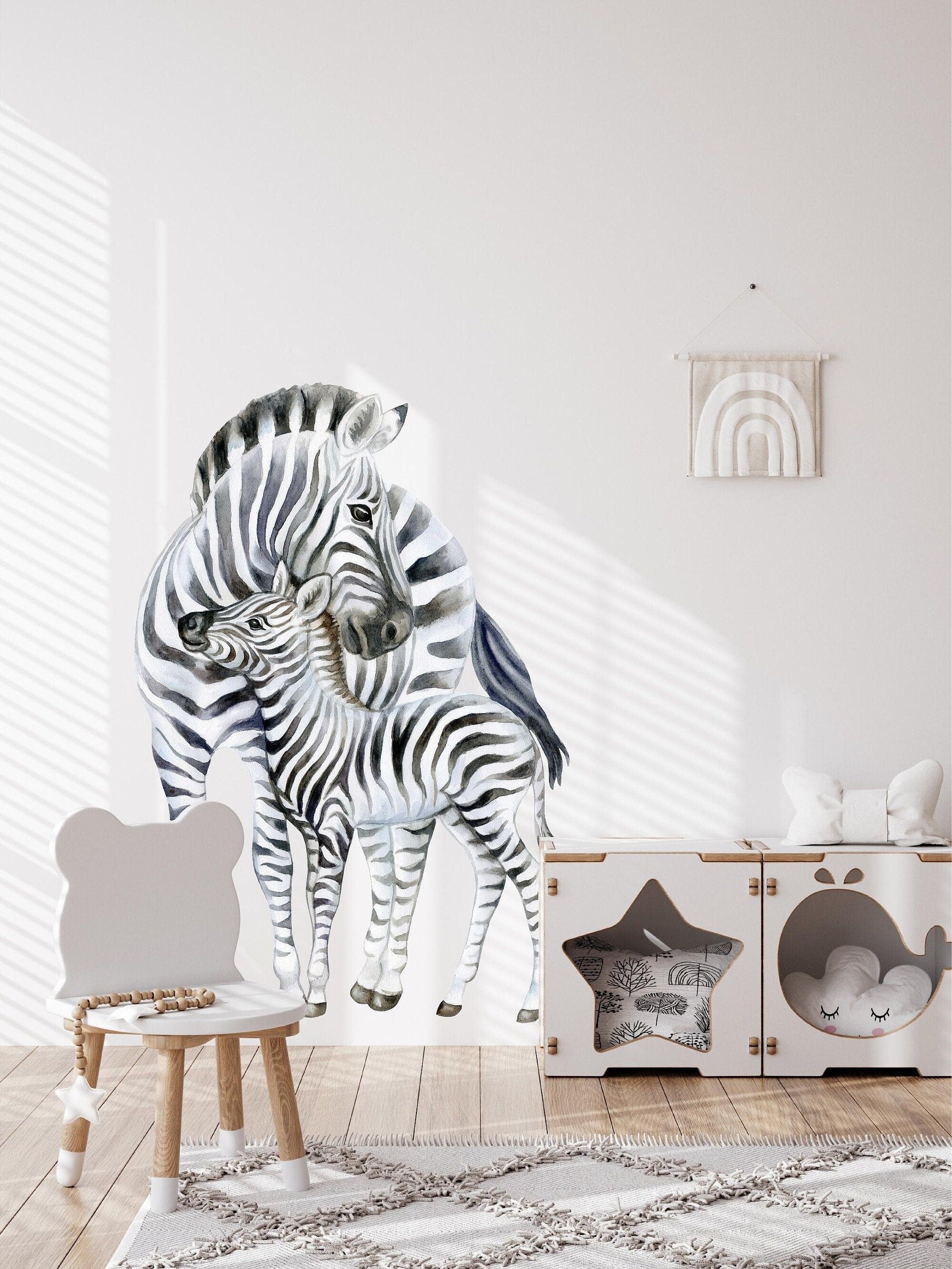 Zebra Wall Decal - Mother & Baby - Fabric Wall Decals - Zoo Animal Wall Sticker - Safari Nursery Decor - Wall Art