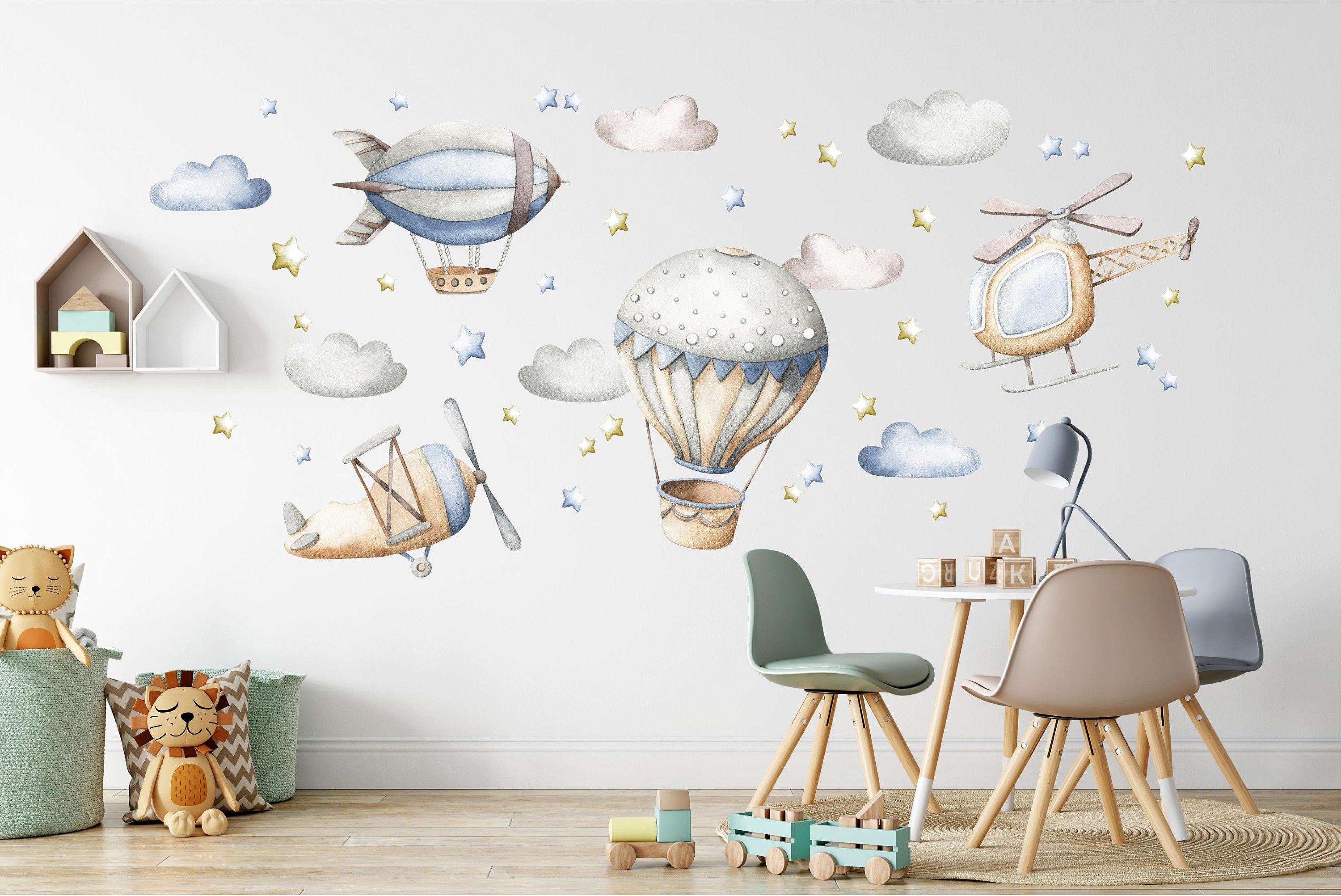 Watercolor Hot Air Balloon Wall Decal Set
