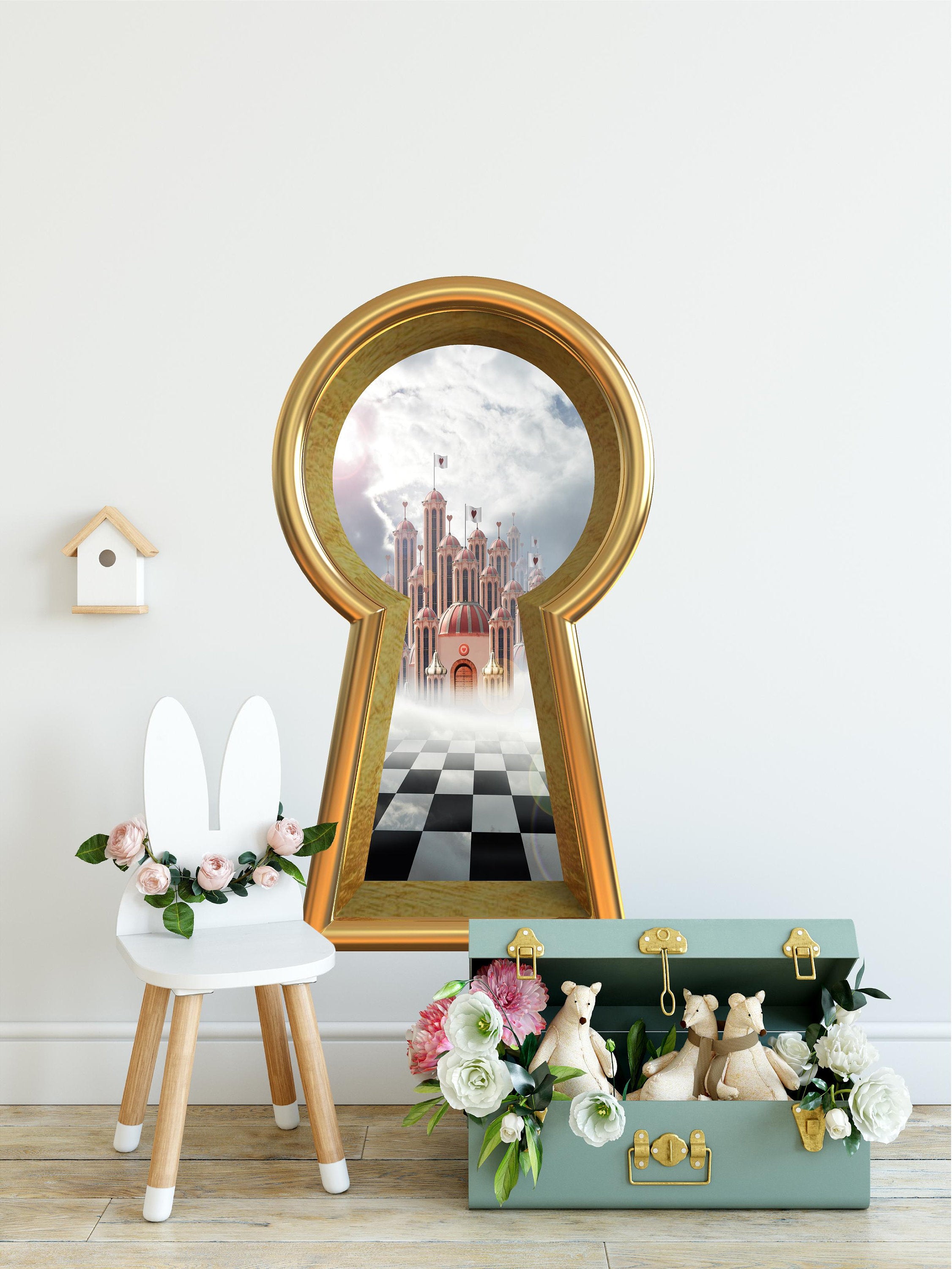3d Keyhole Fabric Wall Decal - Queen of Hearts Castle - 3D Keyhole Wall Sticker - Wonderland Decal - Removable & Repositionable