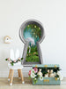 3d Keyhole Fabric Wall Decal - Unicorn In Enchanted Lantern Tree Mushroom Forest - 3D Keyhole Wall Sticker - Wonderland Decal - Removable