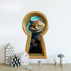 Wonderland Cat Keyhole Fabric Wall Decal - Smiling Cat Wall Sticker - Whimsical Wall Decor - Peel and Stick - Removable - Repositionable