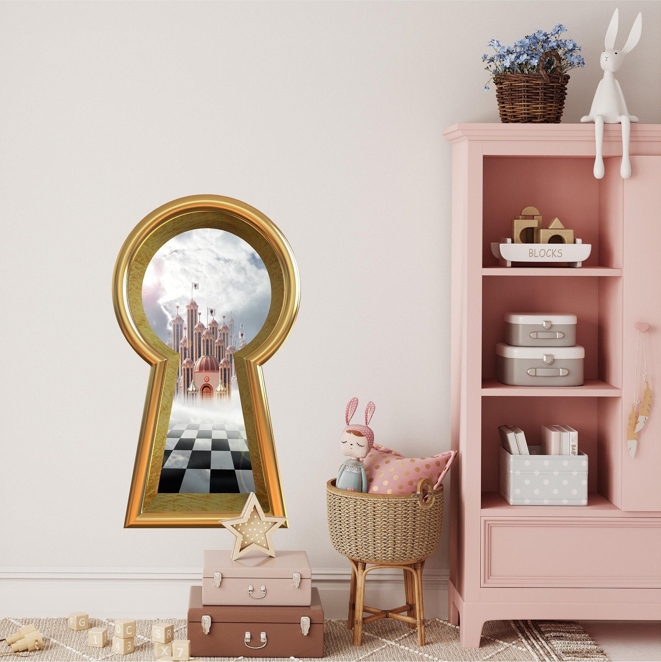 3d Keyhole Fabric Wall Decal - Queen of Hearts Castle - 3D Keyhole Wall Sticker - Wonderland Decal - Removable & Repositionable