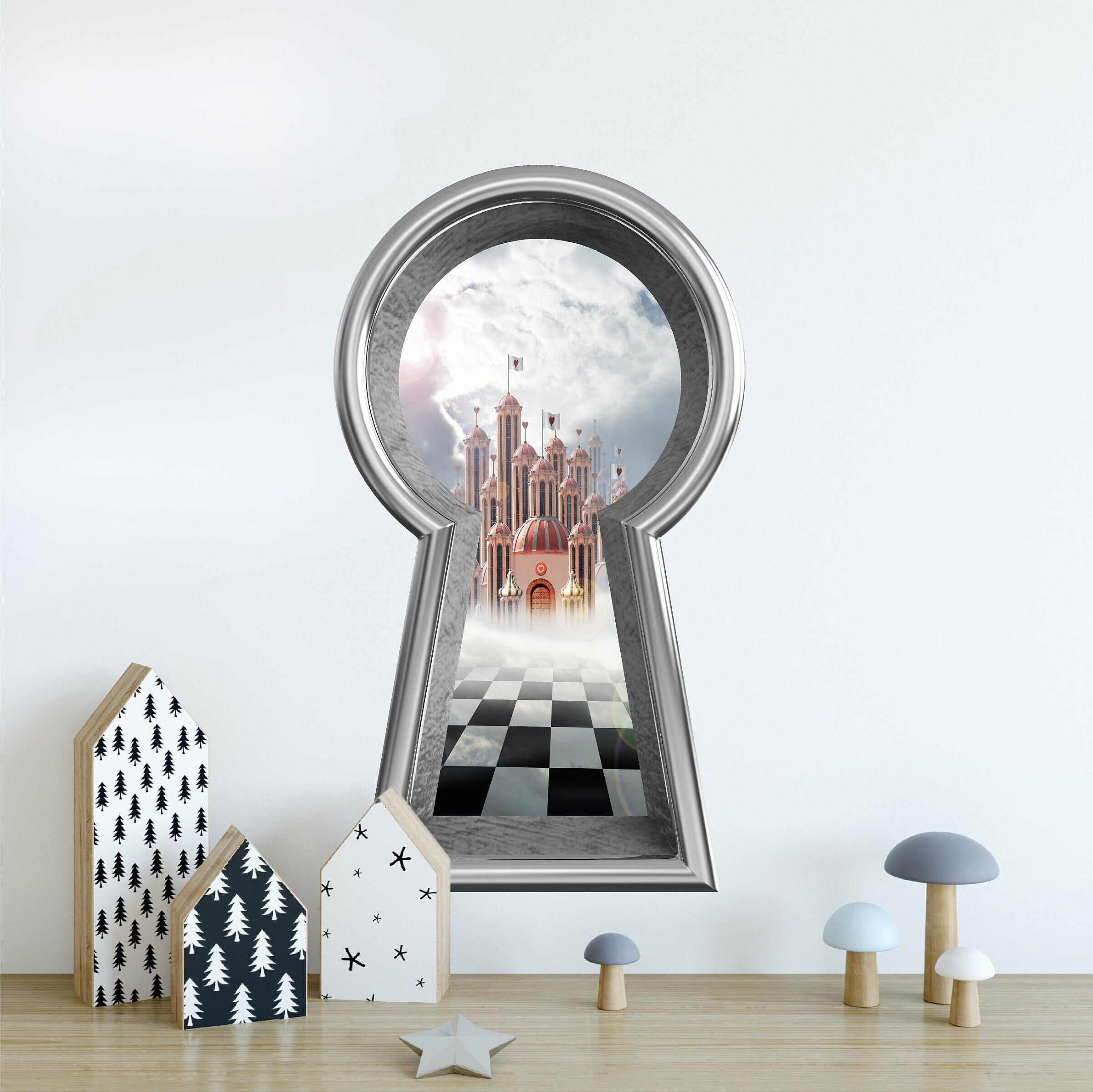 3d Keyhole Fabric Wall Decal - Queen of Hearts Castle - 3D Keyhole Wall Sticker - Wonderland Decal - Removable & Repositionable